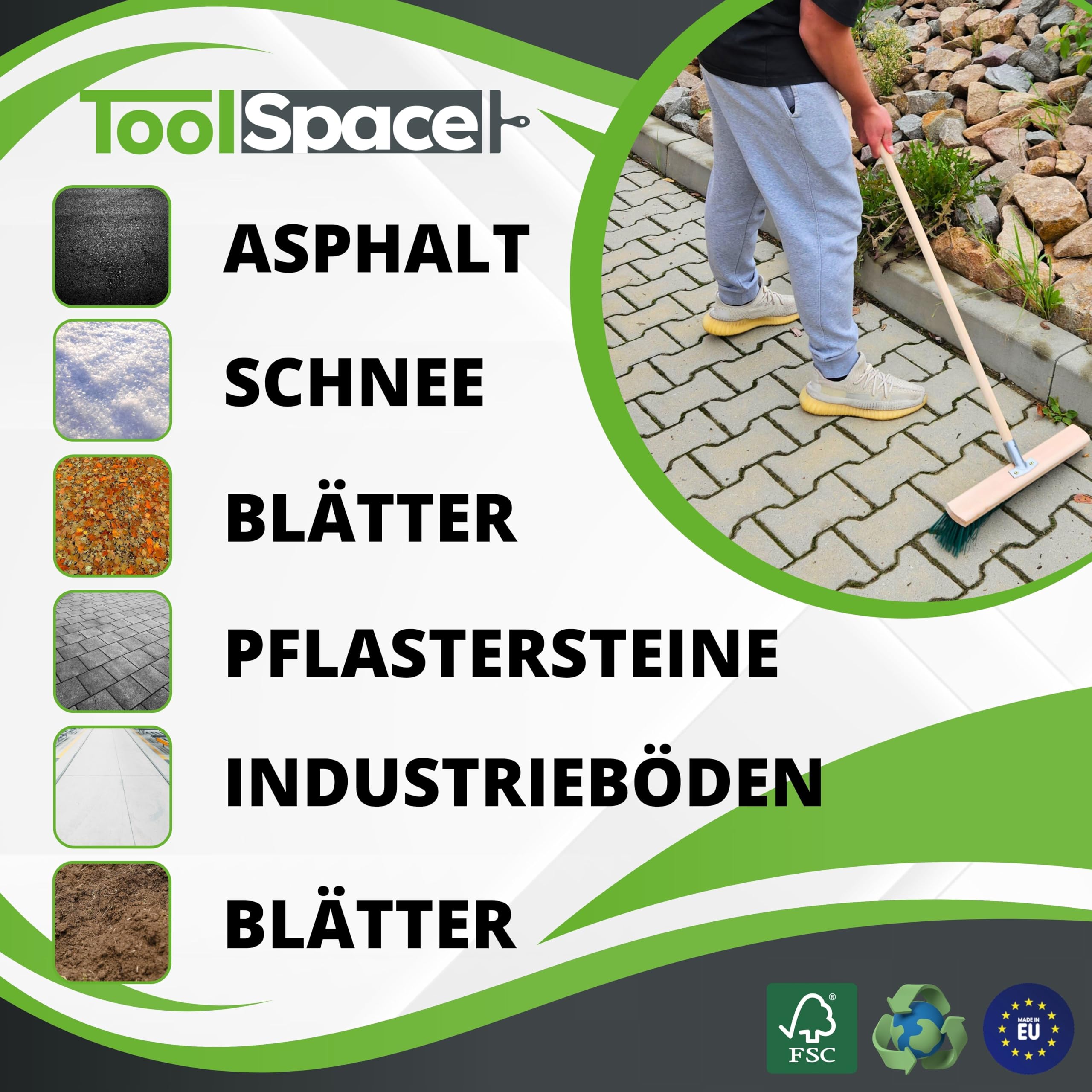 ToolSpace Straßenbesen 60 cm - 2 Stück - Holz Kehrbesen für den Terrasse, Garage, Pflaster, die Wege, PET Borsten Industriebesen mit Stielloch Schrubber ohne Stiel Saalbesen Gartenbesen Großraumbesen