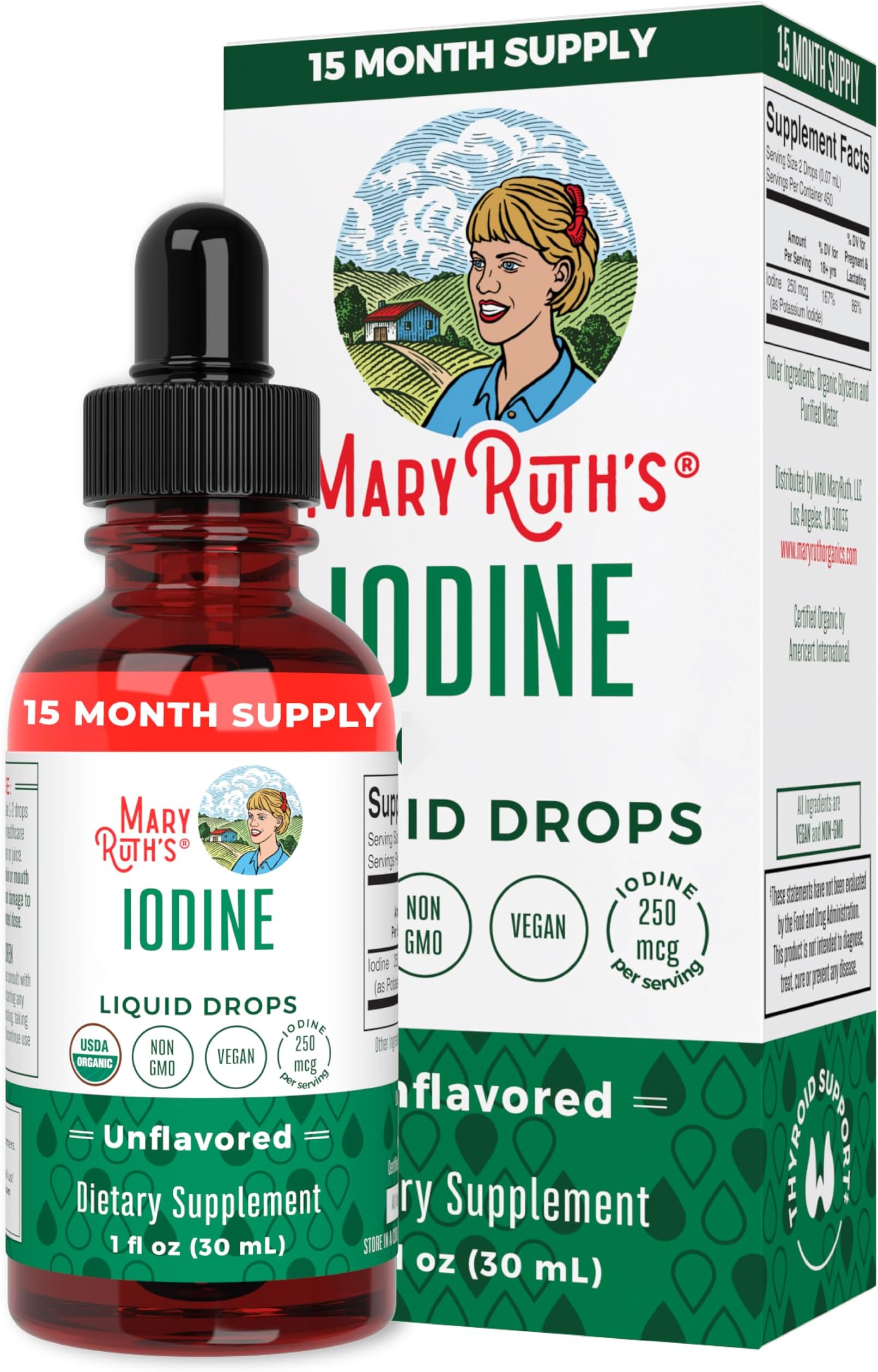 MaryRuth Organics, Iodine Liquid Drops, Dietary Supplement, Unflavored, 30ml, Vegan, Gluten-Free, Soy-Free