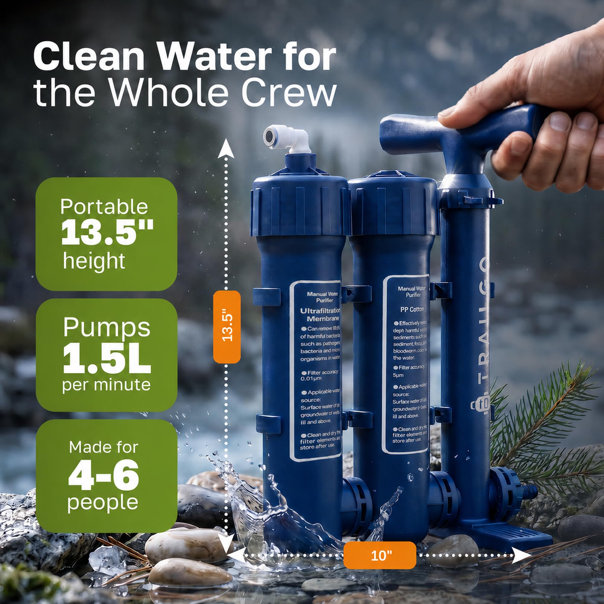 Purificador de agua Pro sistema de purificación de agua para supervivencia, bomba de mano de alto volumen, filtro de agua portátil para camping, senderismo, mochileros, preparación de emergencia