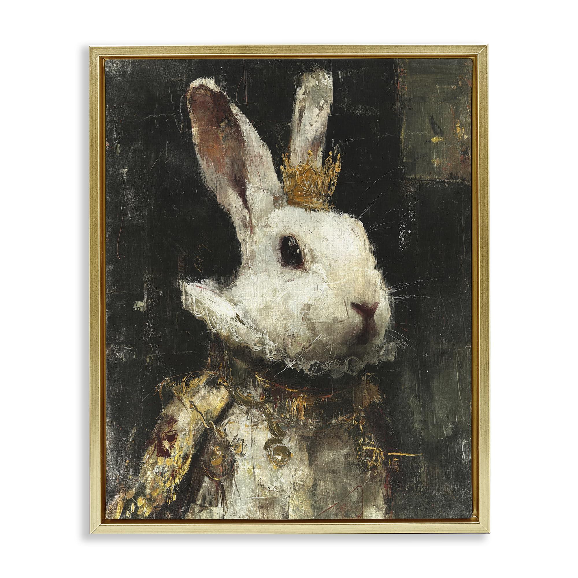 Stupell Industries Metallic Gold (Matte) 'Regal Hare Portrait'| Floating Frame Canvas Art