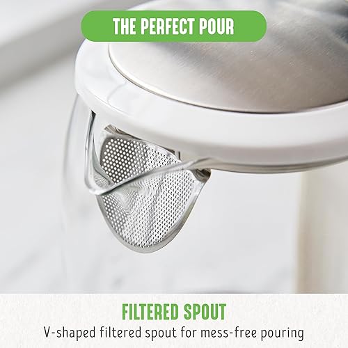 Miniatura 7 de GreenLife Hervidor eléctrico de vidrio de 1.7 litros, uso fácil de un toque, calentamiento rápido, boquilla filtrada, base LED, apagado automático,