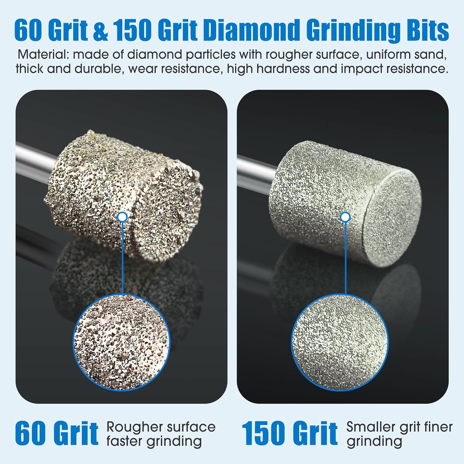 24PCS Diamond Grinding Bit Set, Stone Carving Set 60Grit 150Grit Polishing Kits Rotary Tool Accessories with 1/8"(3mm) Shank Diamond Burr Bits for Wood Stone Ceramic Jewelry Engraving Grinding Carving