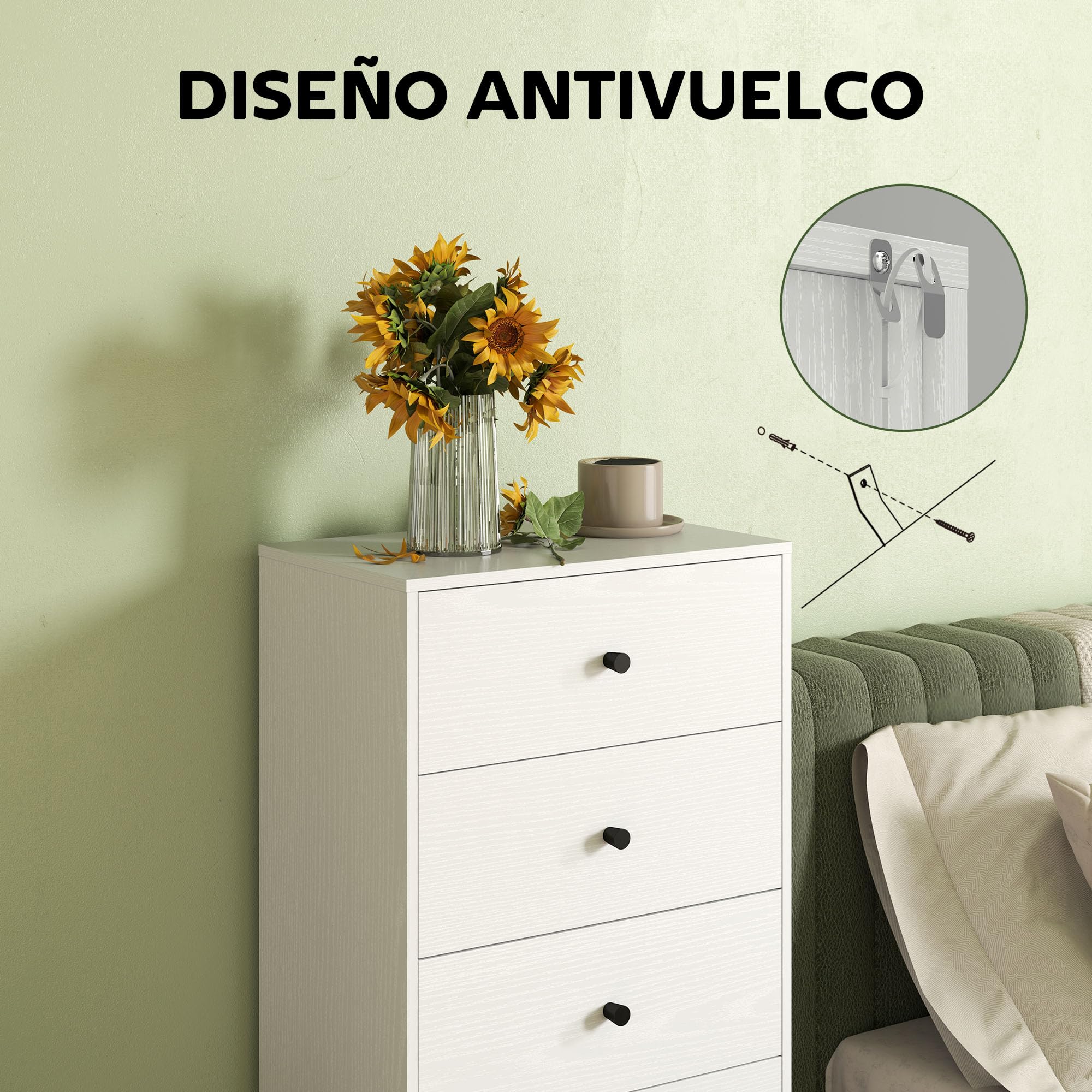HOMCOM Cómoda con 5 Cajones Cómoda de Dormitorio Estrecha Estilo Moderna con Sistema Anti-vuelco Cajonera Alta para Pasillo Salón 47x29x95 cm Beige Veteado