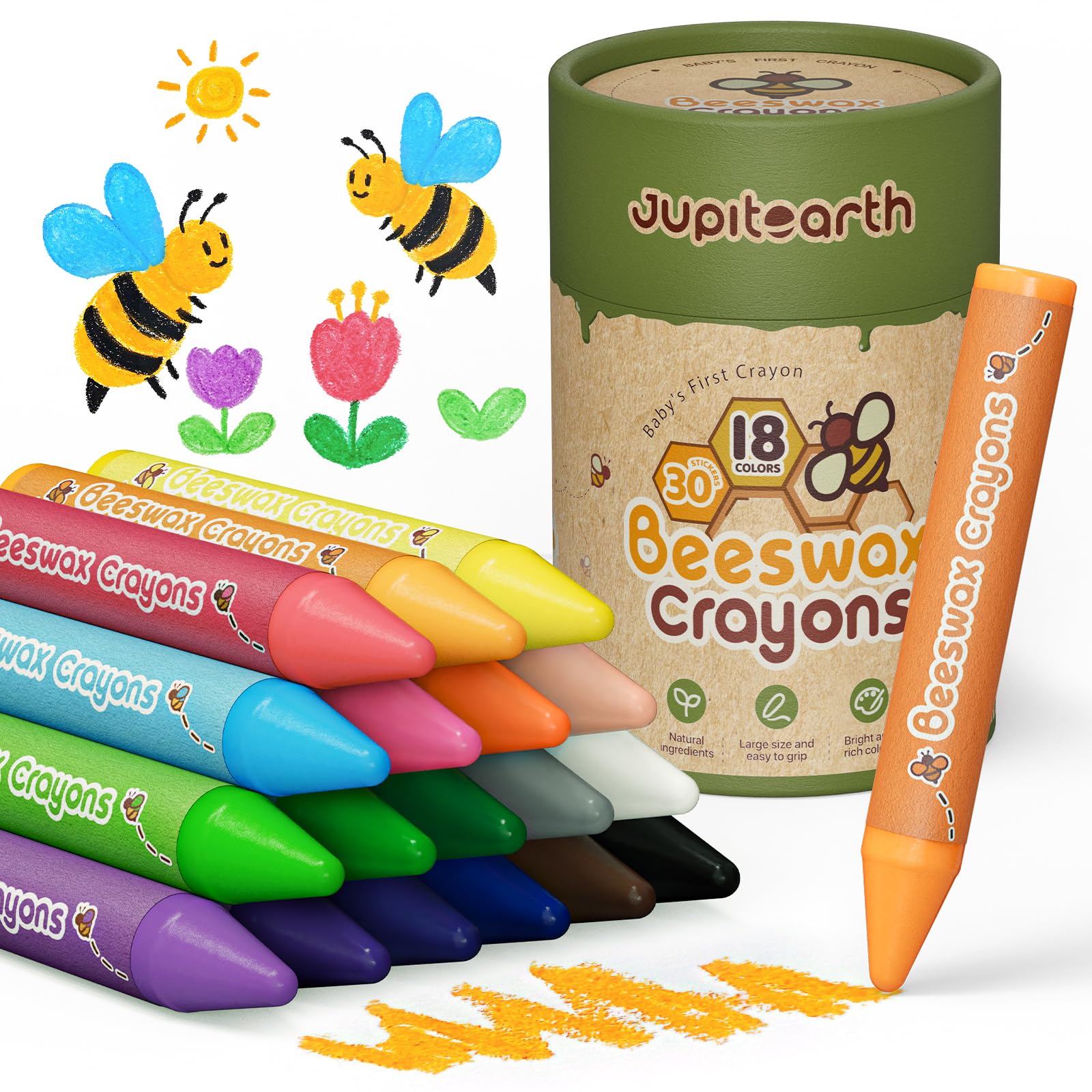 Amazon.com: JUPITEARTH Beeswax Crayons for Toddlers 1–3, 18 Non