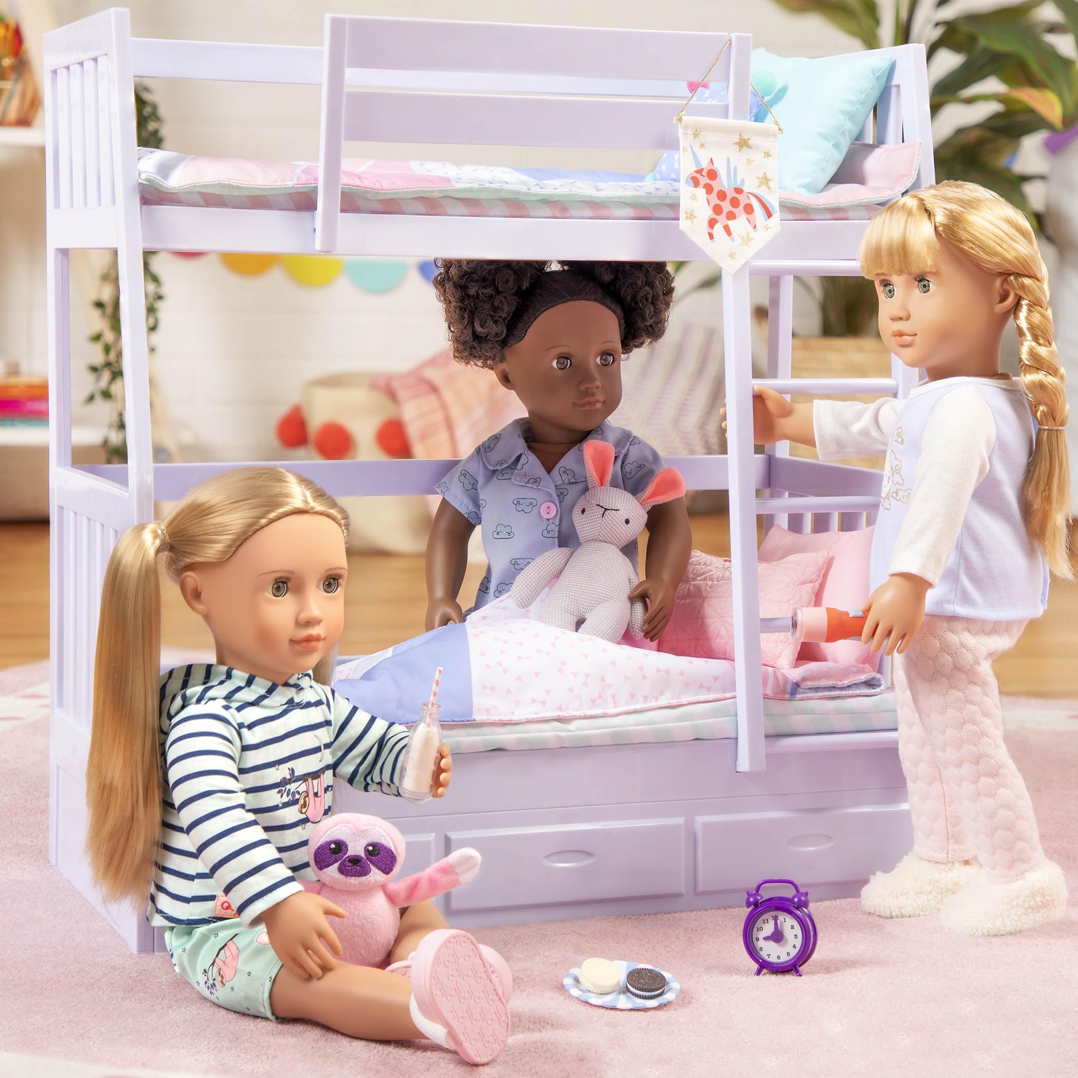 Our Generation - Jovie - 46 cm Übernachtunspuppe - Blondes Haar & grüne Augen - Plüschhase & Pyjama-Outfit - Vorgetäuschtes Spiel - Spielzeug für Kinder ab 3 Jahren