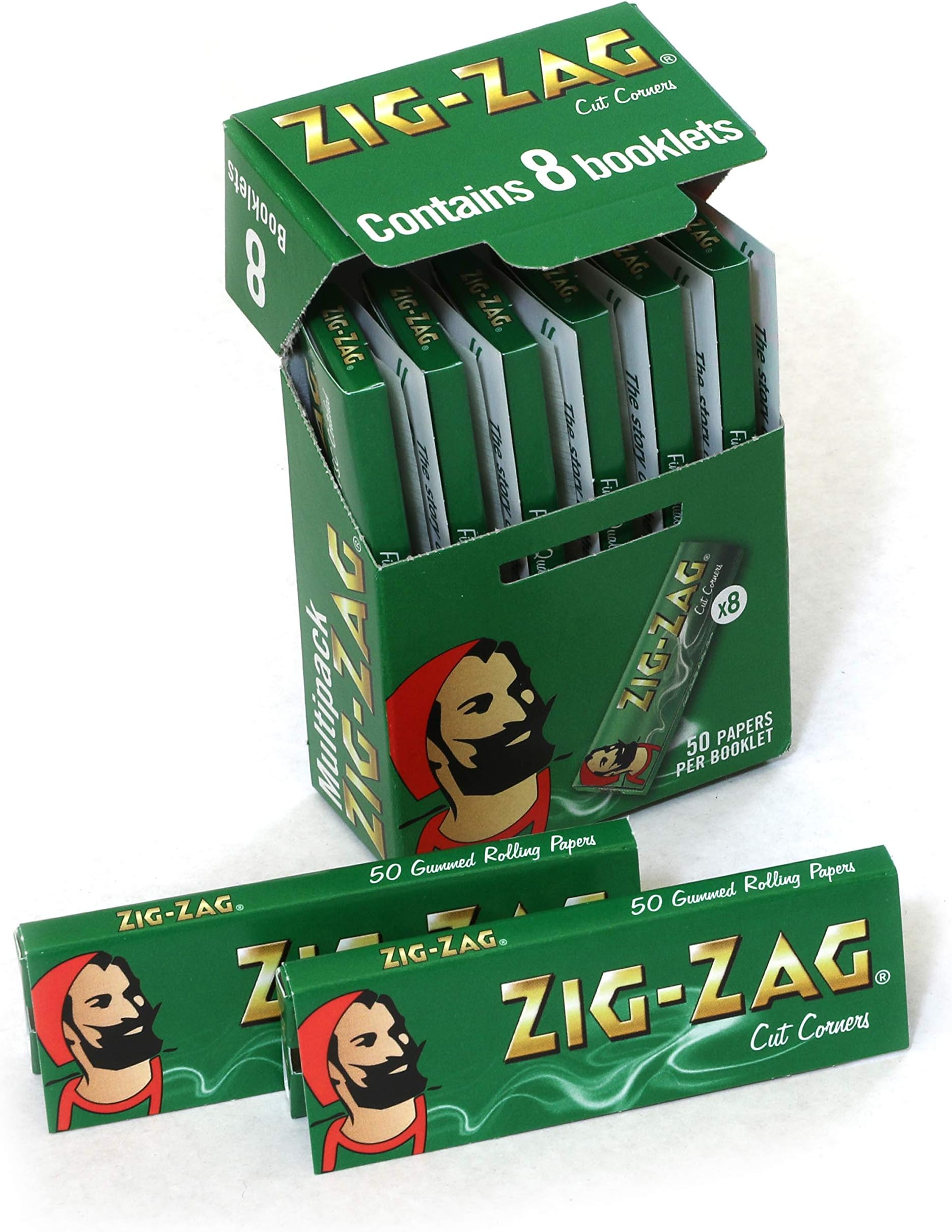 ZIG-ZAG, 8 booklets x Green Cut Corners Regular Size 70mm Multipack of Papers