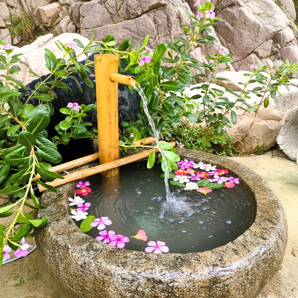 Handcrafted Natural Bamboo Water Fountain | with Water Pump (Included) | Garden Decor, Balconies, Offices, Meditation Rooms | Indoor/Outdoor Water Feature | (Bowl Not Included)-image-44