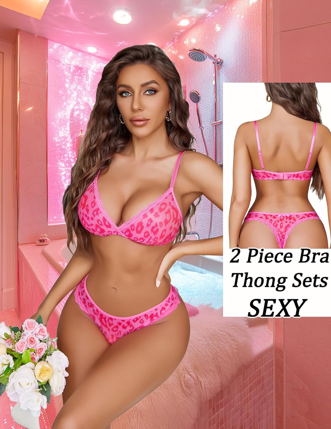 Avidlove Wireless Lace Lingerie Set Floral Print Bra and Panty Sets Cute Naughty Outfits - Image 4