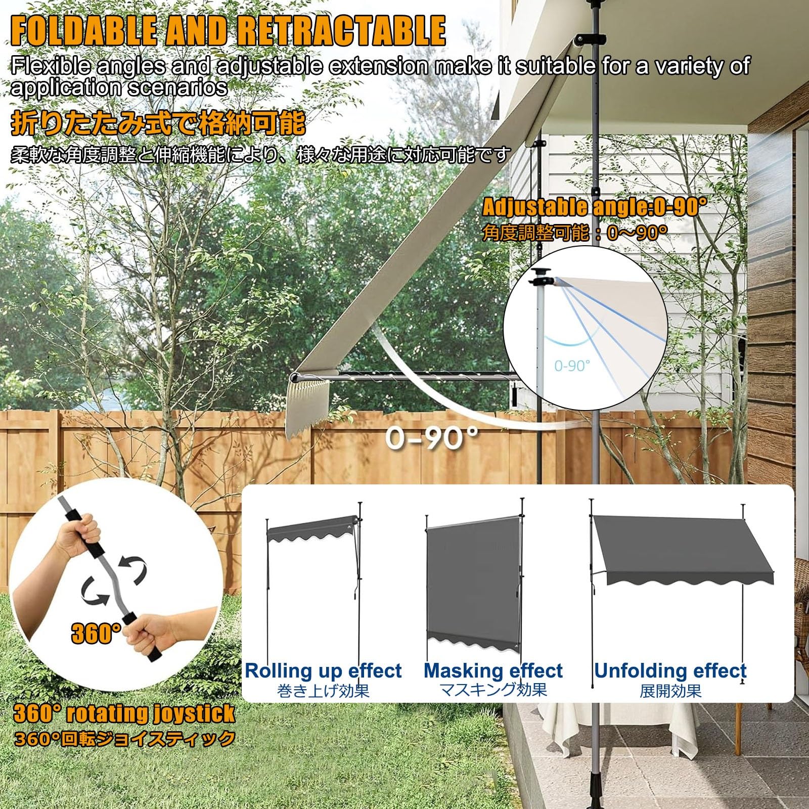 Wodoodporne markery na balkon i do ogrodu, 4 m, bez wiercenia, z korbą ręczną, odporne na promieniowanie UV, na patio, podwórka i do przestrzeni zewnętrznych, niebieskie