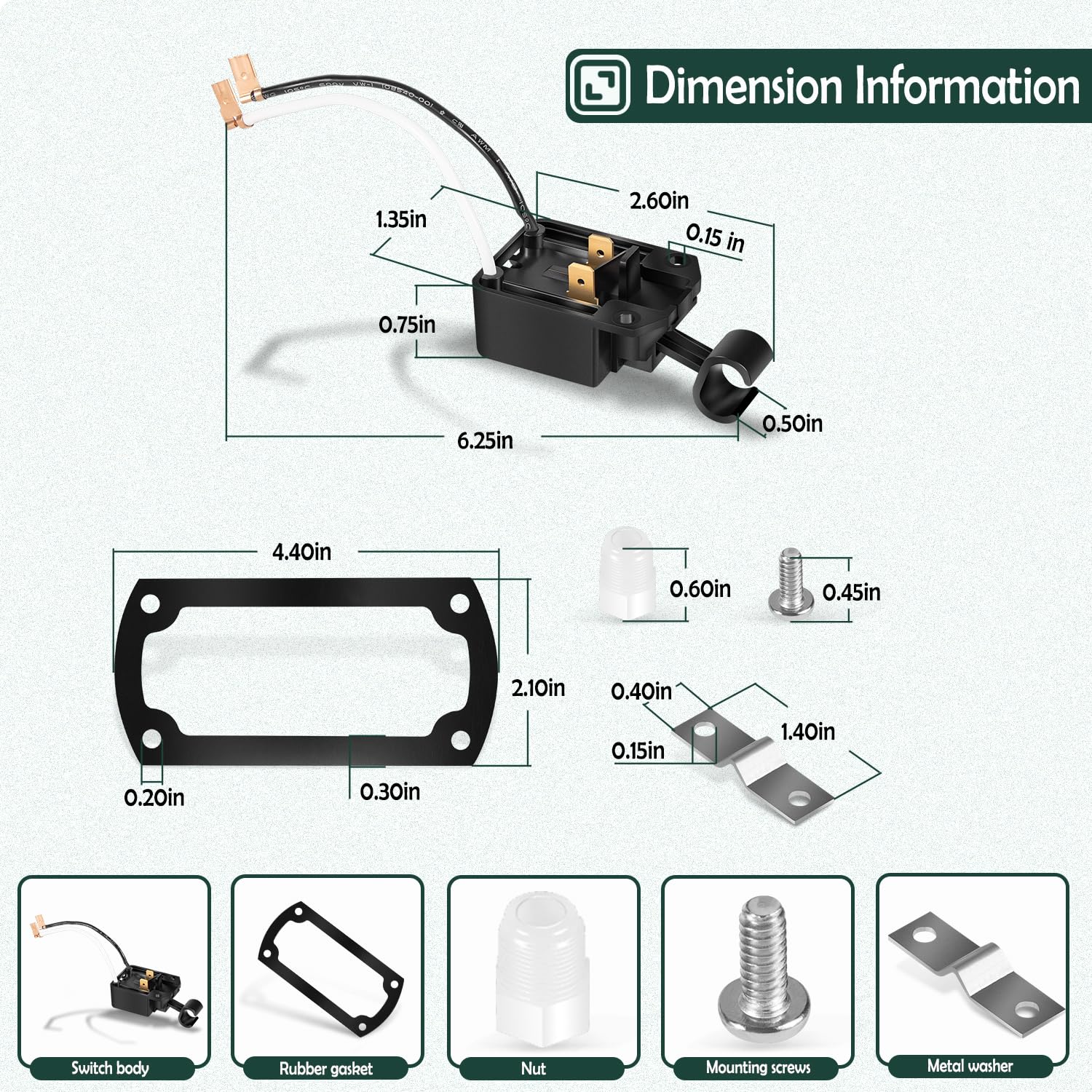 004892 Interruptor de repuesto para bomba de sumidero, interruptor de bomba de efluente con junta, compatible con los modelos de bomba de sumidero Zoeller 53 55 57 59 97 98 264 1053 1057 1059 y 1264