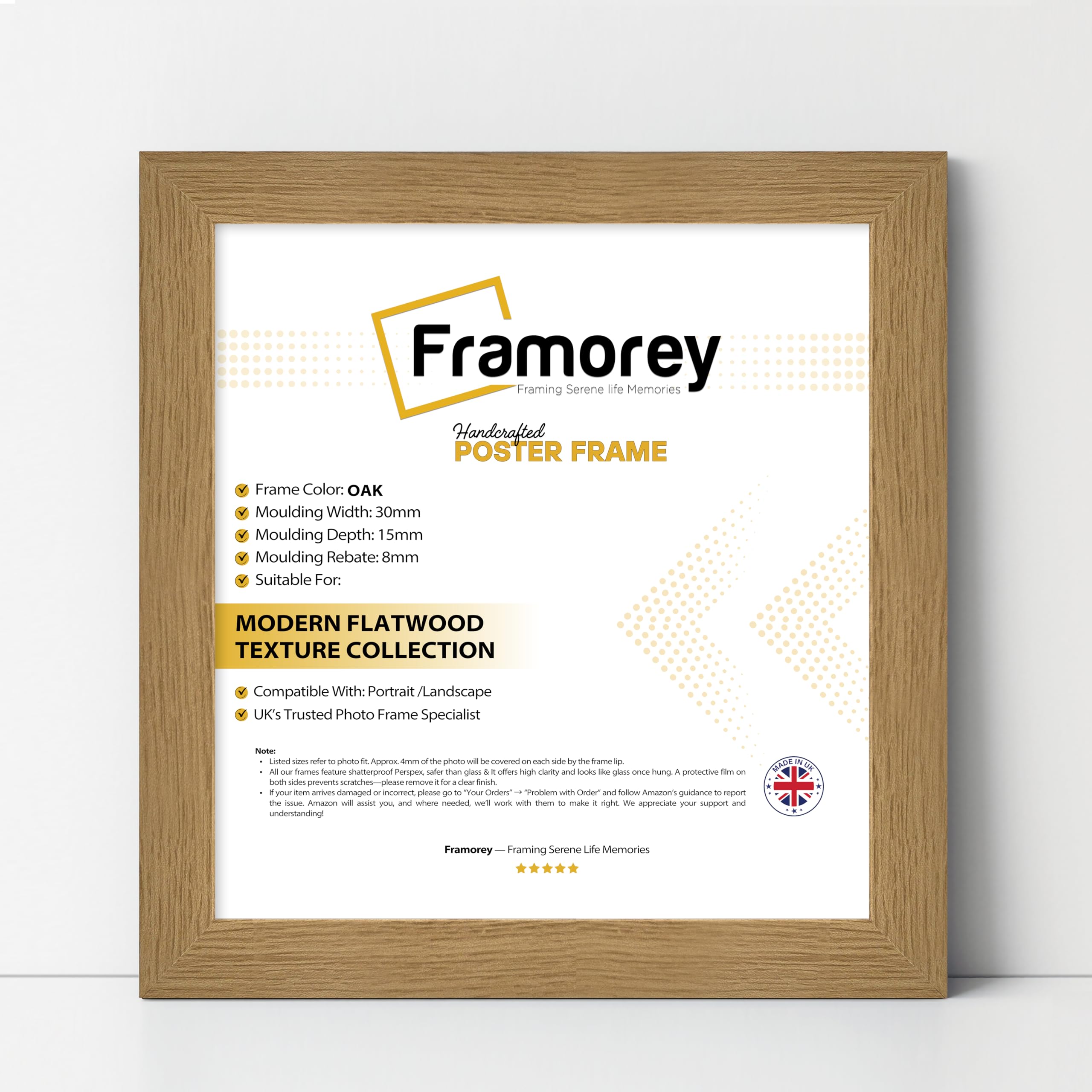 Framorey Modern Flat Oak Photo Frames 9x9 Inch Size Picture Frame Free Standing and Wall Hanging Poster Frames, Premium Quality Photo Frames With an MDF Backing Board