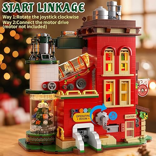 Miniatura 7 de Juego de construcción de fábrica de Navidad con luz, 2775 piezas de decoración de pueblo navideño para el hogar, kit de casa de vacaciones con árbol