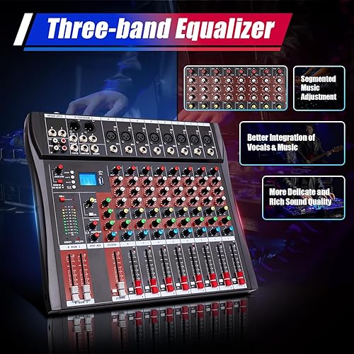 Miniatura 5 de Consola de mezcla multifuncional de 8 canales Bluetooth Live Studio Audio Mixer Consola de mezcla USB con salidas de alta calidad, control de audio