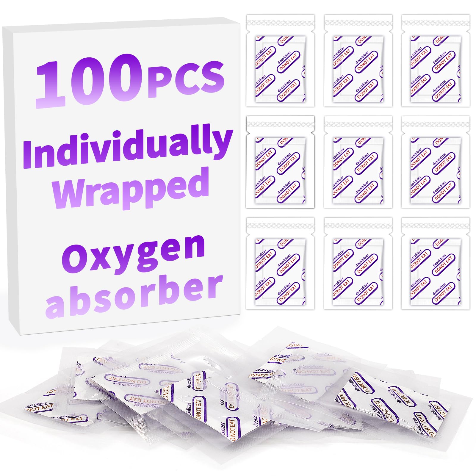 Individually Wrapped - Midukit Oxygen Absorbers for Food Storage 500cc, 100 Packs, Food Grade Packs for Long Term Food Storage, Mason Jars, Mylar Bags, Canning, Dehydrated, Preserved Foods