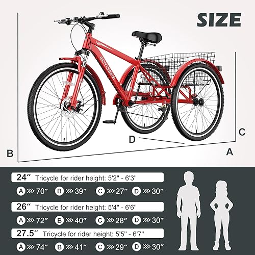 Vista 204 de H&ZT Triciclo para adultos, bicicleta de 3 ruedas, triciclo crucero, con engranaje de 7 velocidades, mango de freno de estacionamiento, escalón