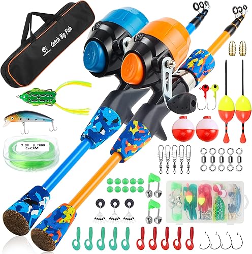 Miniatura 20 de Juego de caña de pescar para niños, caña de pescar telescópica portátil y carrete combo completo para niños, niñas, principiantes, jóvenes Azul,Azul