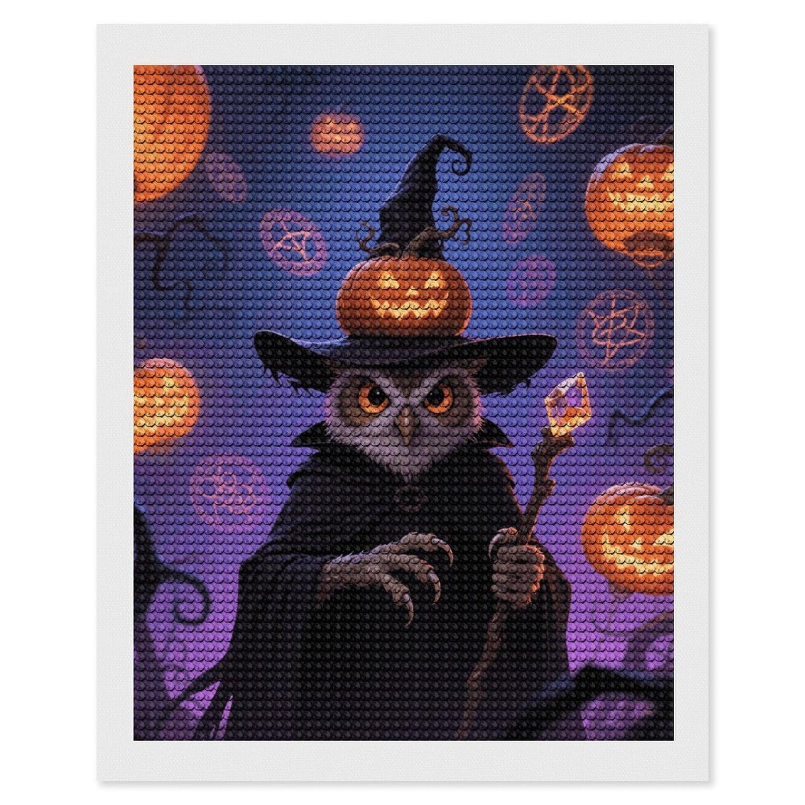 FodPand Halloween Owl Pumpkin 5D Diamond Painting Kits for Adults Beginners Full Drill Round Diamond Dots Pictures Gem Art Supplies for Home Wall Room Decoration DIY Craft Set Gift 16x20