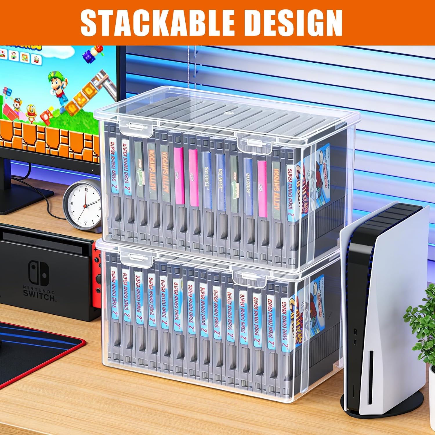tutata NES Cartridge Case Storage Box Compatible with NES Cartridge Games, Retro Game Case Holder Clear