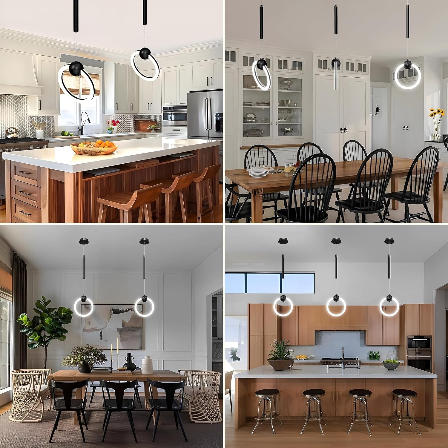 LEDMyplace 9W LED Pendant Light Fixtures, Unique Design Kitchen Island, Dimmable Lighting, 520 Lumens, 3000K Warm White, Modern Black Finish Ceiling Hanging Lamp for Dining Room Decor, Hallway