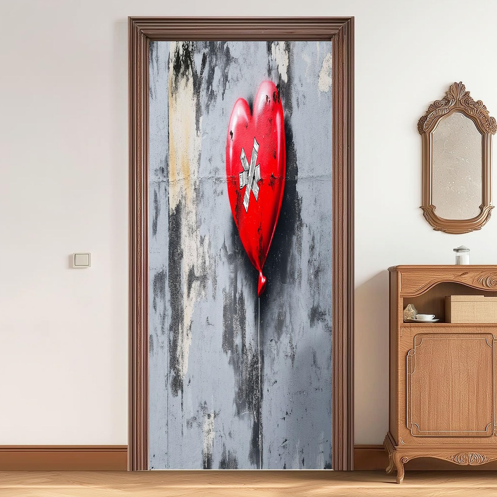 Naklejka na drzwi 3D, samoprzylepna, PCW, 90 x 200 cm, zdejmowana farba, wodoszczelna, do sypialni, kuchni, łazienki, biura, tapeta na drzwi - abstrakcyjna wiązka, balon miłosny, motyw do wnętrz