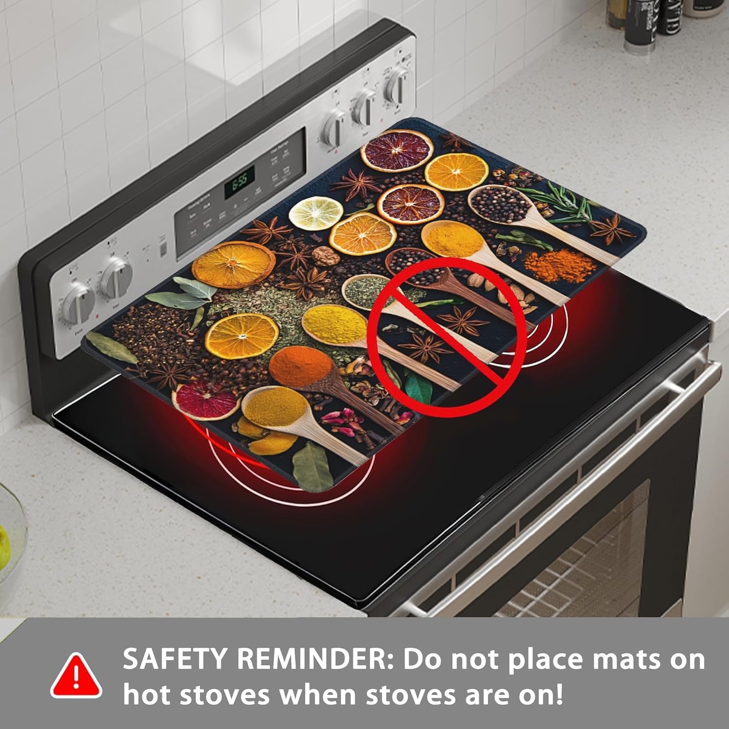 Stove Top Cover for Electric Stove,Spoon Anti-Slip Heat Resistant Rubber Flat Top Oven Cover Mat, Dish Drying Mat 28.5'' x 20.5''