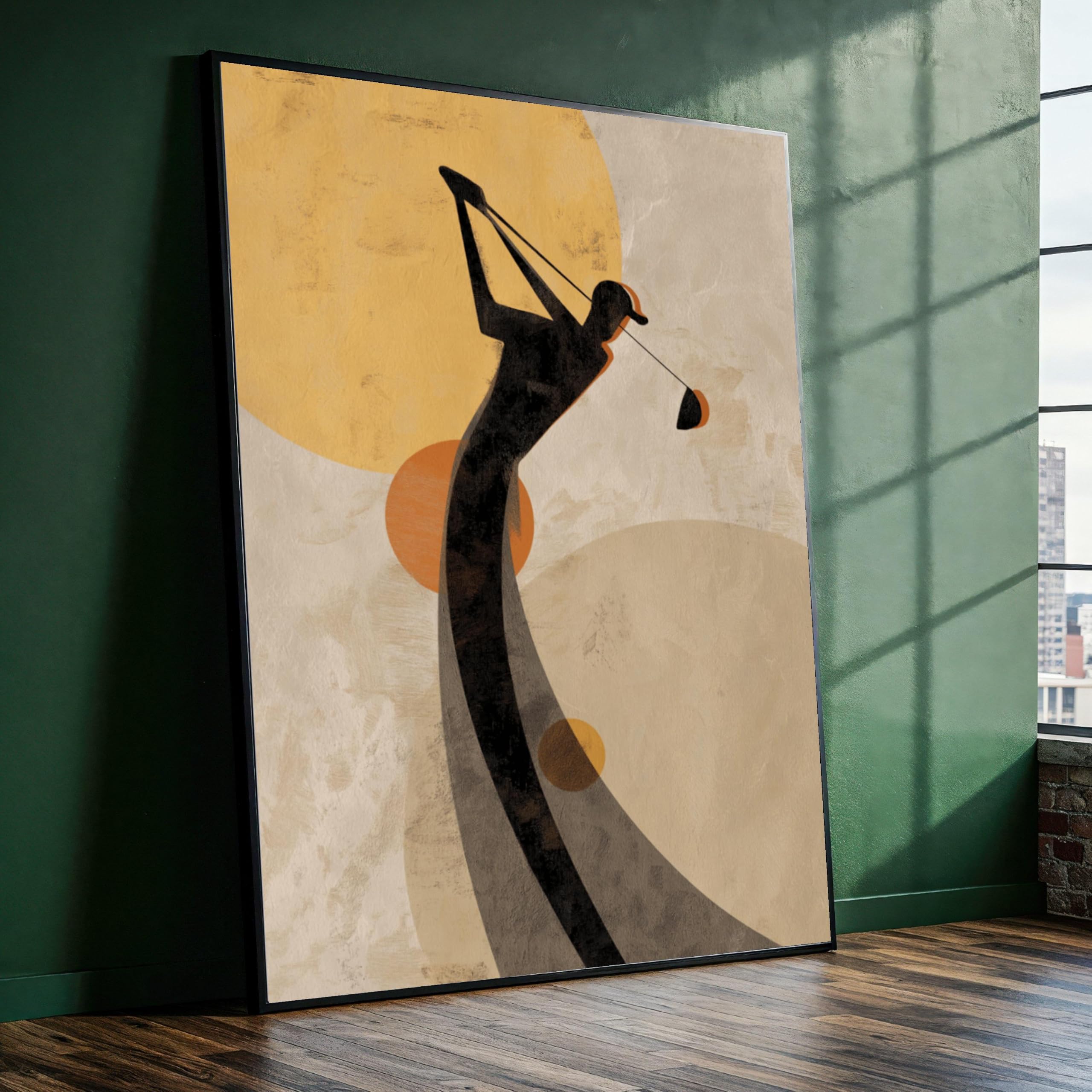 XBTYKPB Golfer Silhouette Canvas, Sports Canvas Wall Art,Golf Swing Artwork, Minimalist Golf Decor,Athletic Canvas Wall Painting(50x75cm/Frameless)