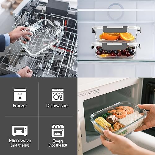 Miniatura 3 de BAYZZ Contenedores de vidrio para almacenamiento de alimentos, paquete de 5 recipientes de vidrio de 35 onzas para preparación de comidas, loncheras