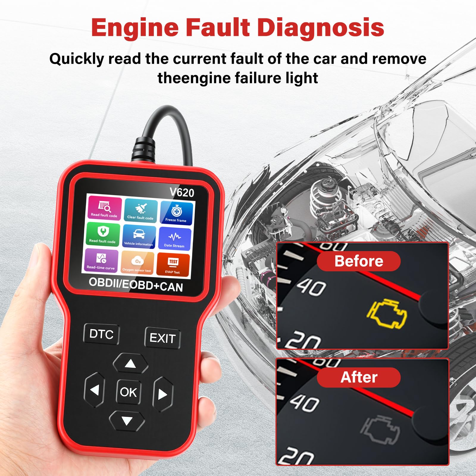 diymore OBD2 Scanner Car Diagnostic Engine Fault Code Reader with 35,901 DTC Database, Check Engine Light Reset Tool for All OBDII Vehicles for BMW Audi VW Mercedes — view 7