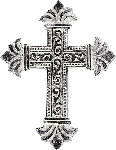 Cruz de pared azul envejecido para decoración del hogar. Cruces decorativas de metal para colgar en la pared, 7 x 9 pulgadas