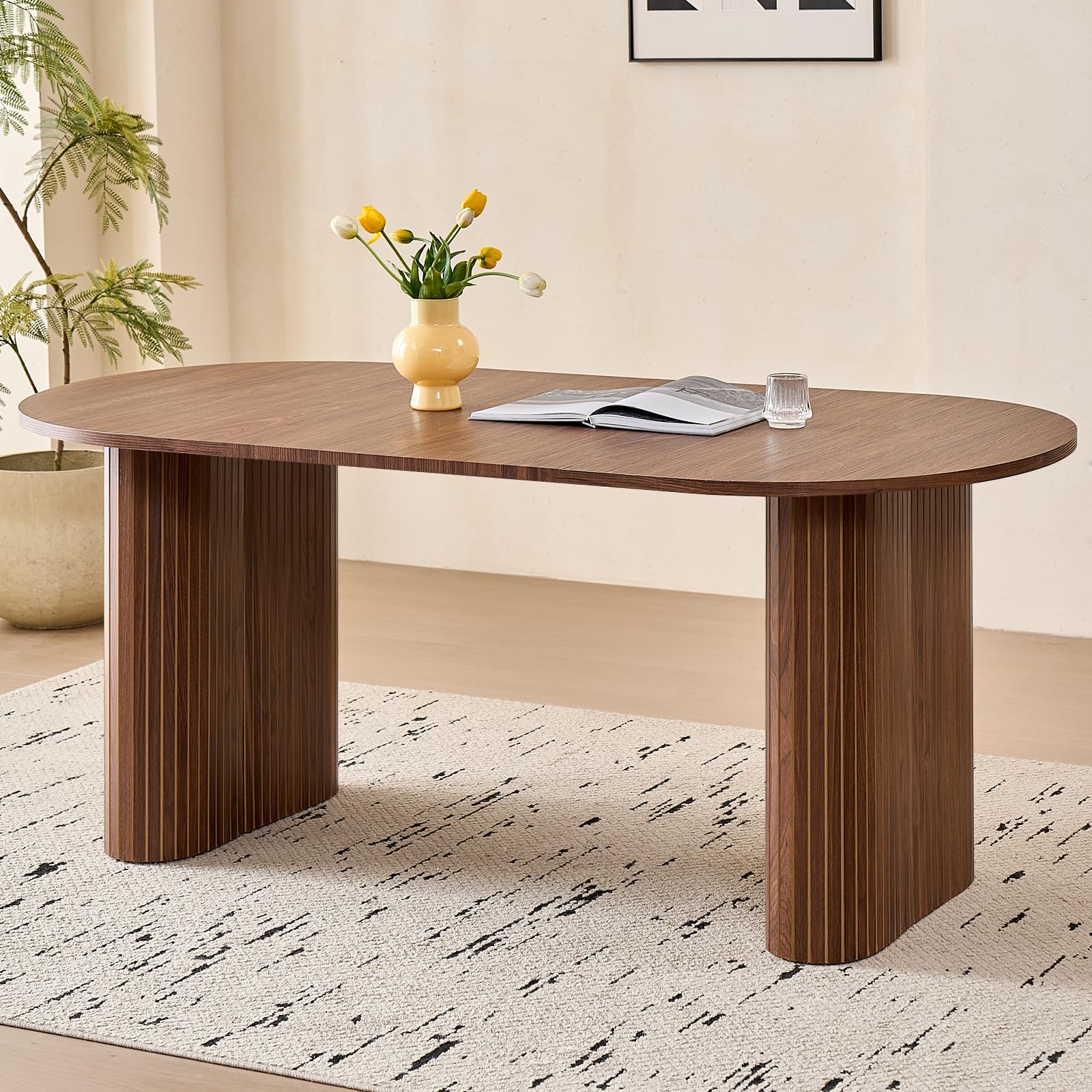 Lecafur HL 70.8" Oval Dining Table for 4 6 Person, Modern Farmhouse Kitchen Dinner Table for Breakfast Dining Receiption Room, Brown