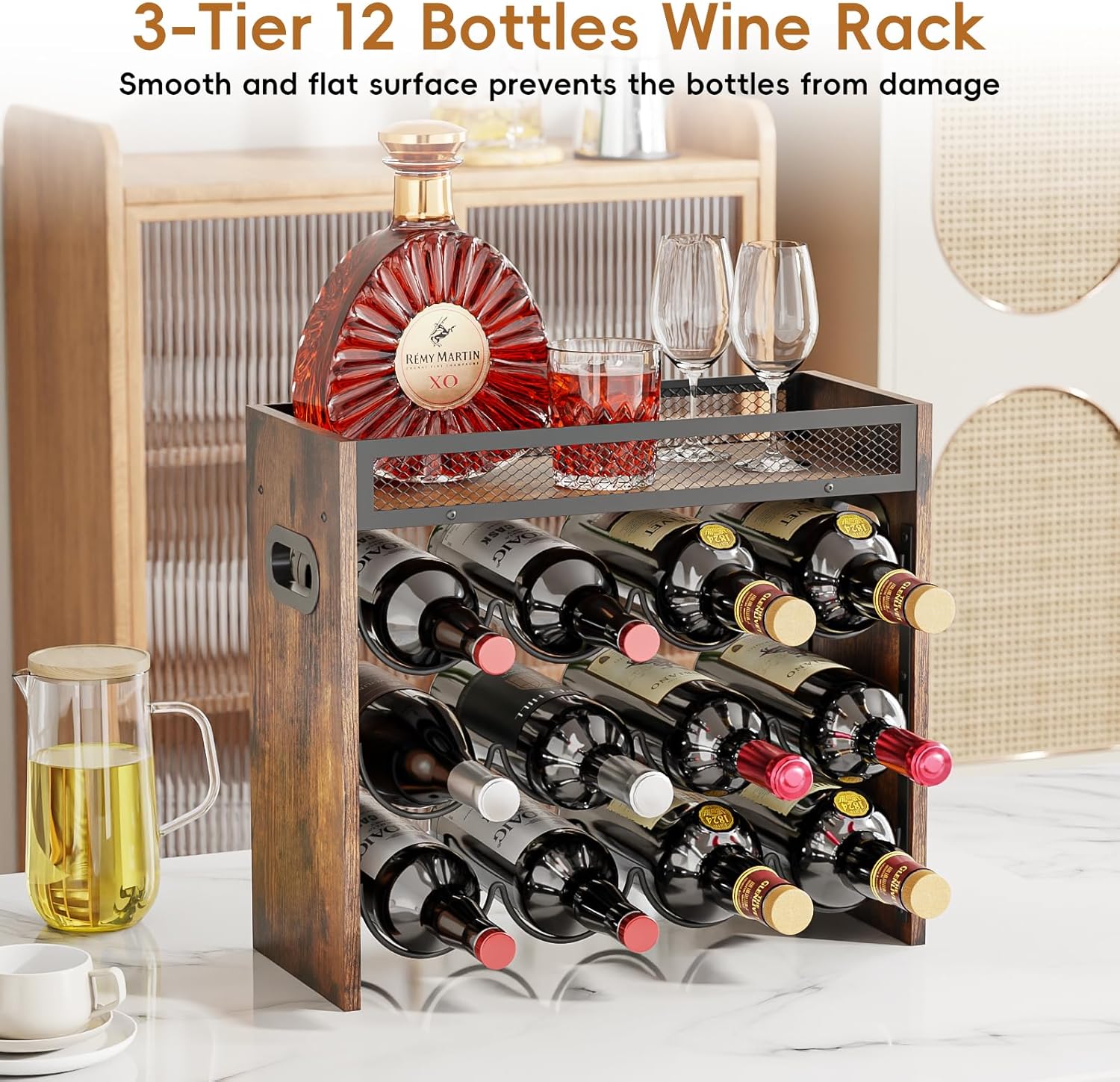 KLM 3-Tier Wine Rack, can Hold 12 Bottles.Suitable for Home Kitchens, Restaurants, Food Pantries, cabinets, and Bars.
