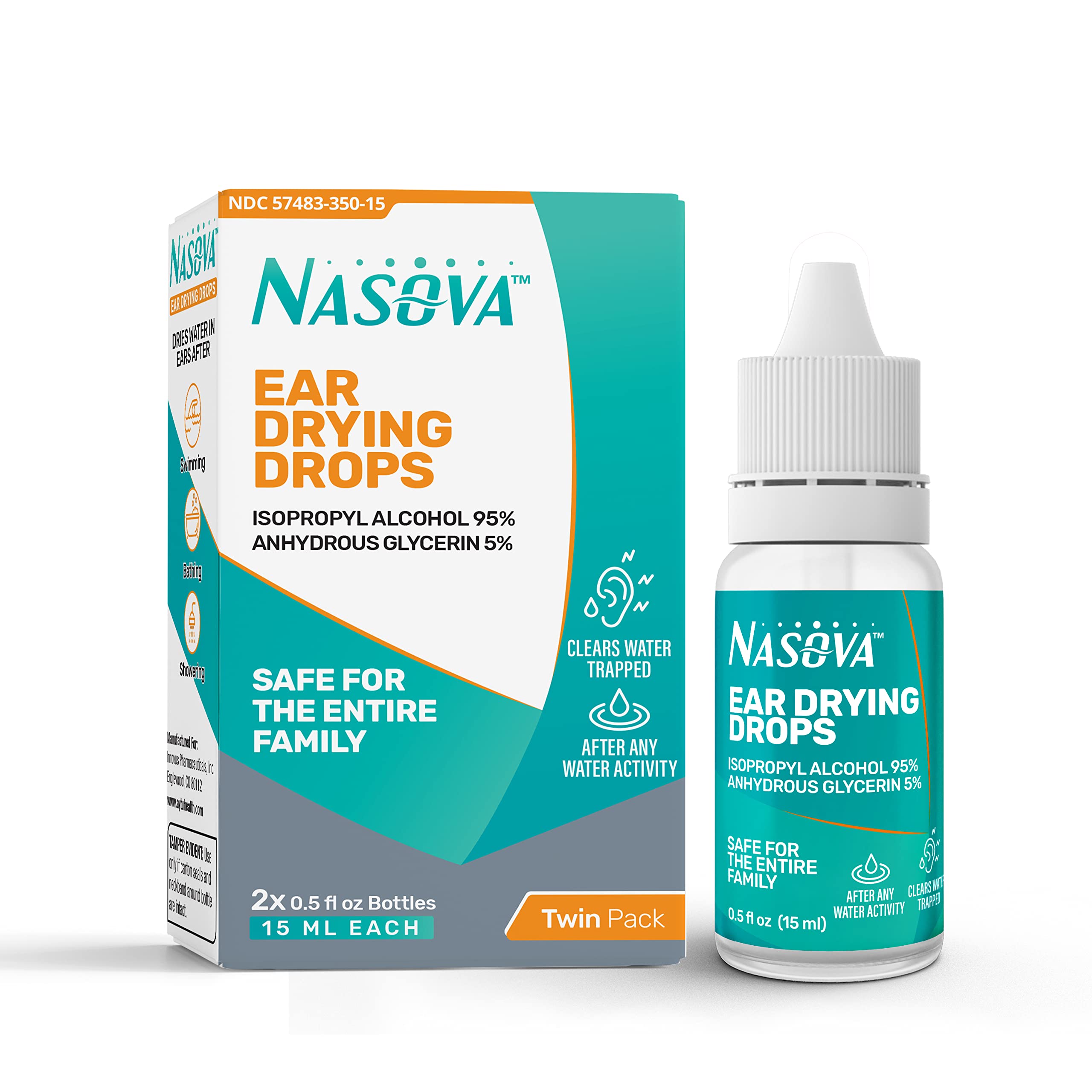 Buy Nasova Swimmer's Ear Drying Drops for Adults & Kids, Twin Pack 2X 0.5 fl oz Bottles (15 ml