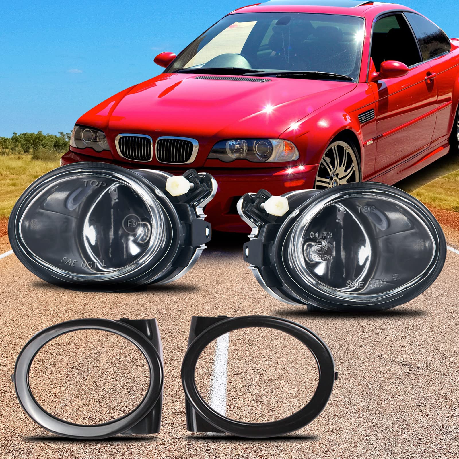 Fendinebbia per BMW E46 E39 Paraurti M-Tech Pacchetto M Sport Serie 3 5 M3 M5 09/2000-12/2007(HB SDN WGN CPE CONV) HB4 1 Paio trasparente+cornice