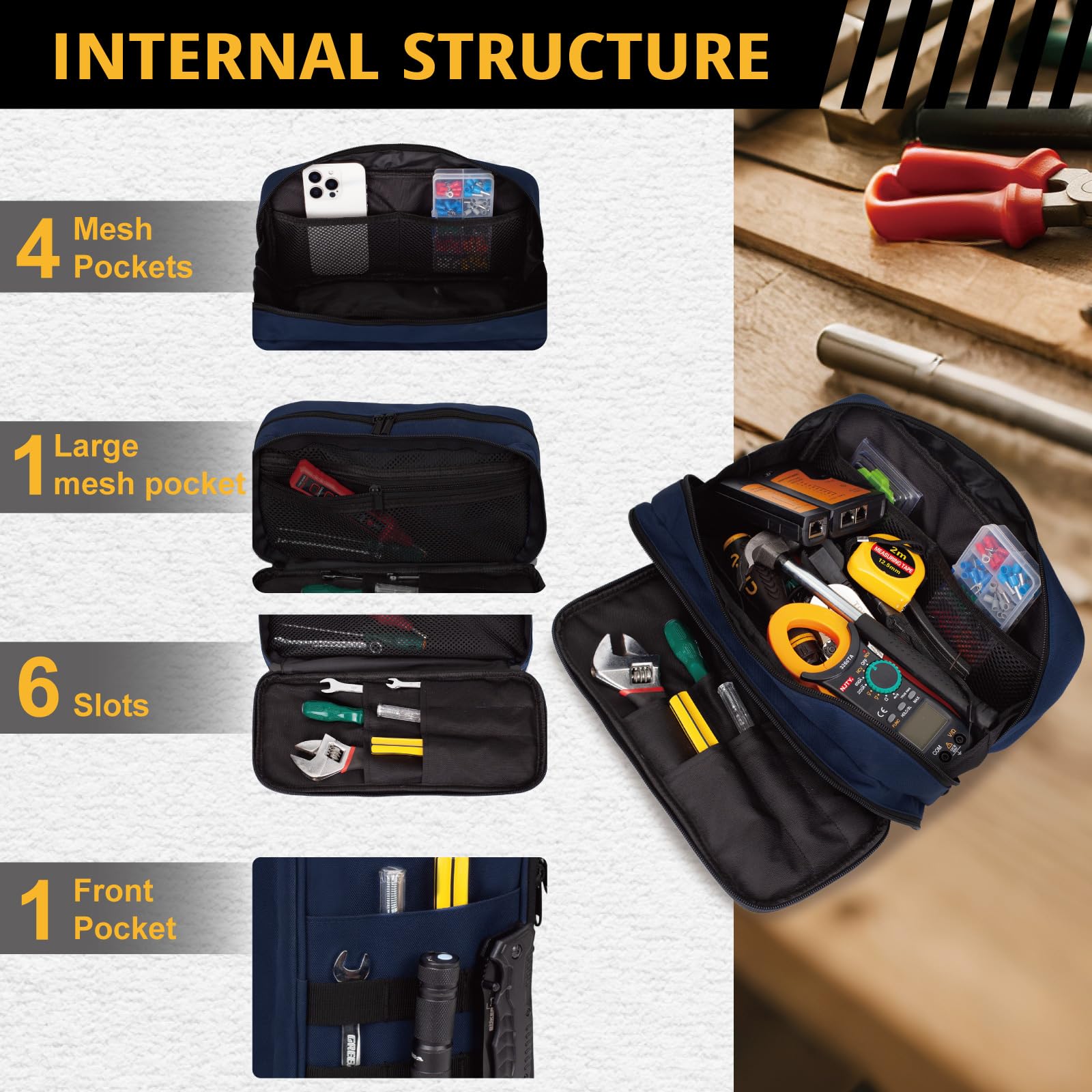 Bolsa de herramientas táctica para hombre – Organizador multiusos resistente al agua con gran apertura y cremallera, caja de herramientas pequeña y duradera para reparaciones, carpinteros y manitas