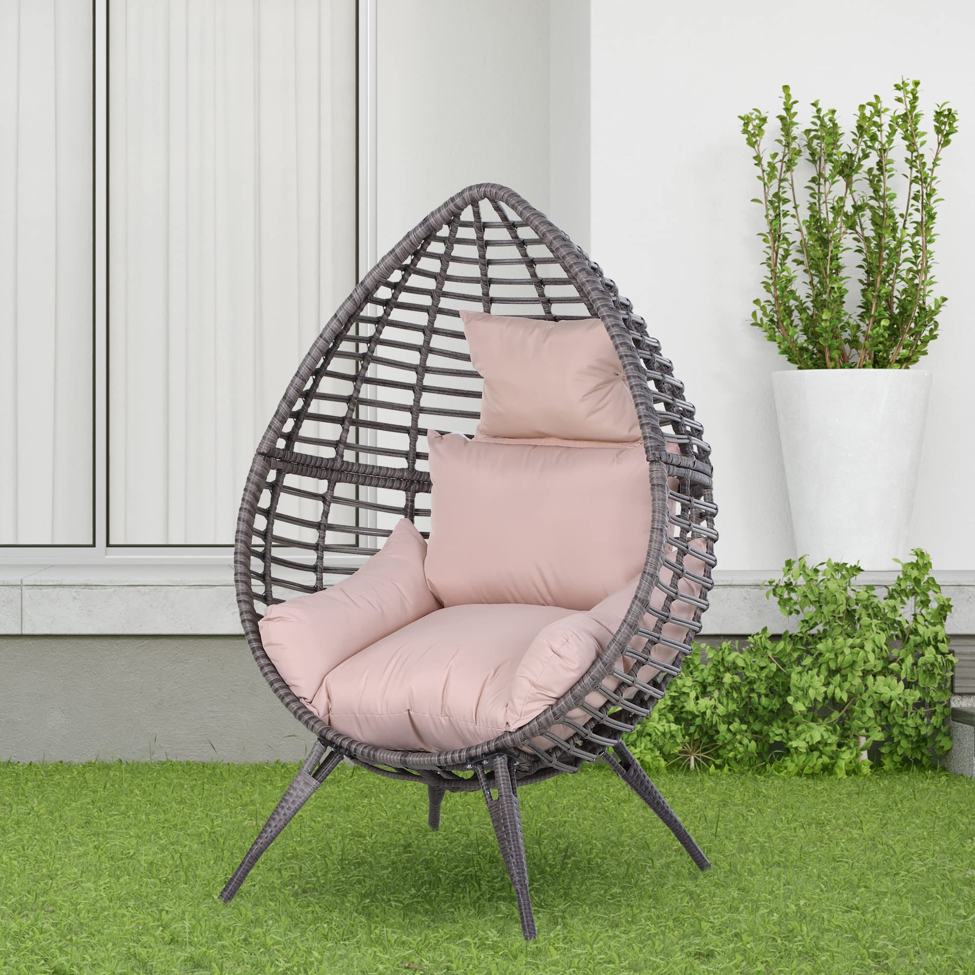 Outsunny Outdoor Indoor Rattan Egg Chair Wicker Weave Teardrop Chair