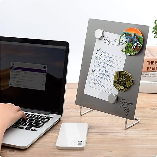 Miniatura 7 de Tablero de anuncios magnético con soporte, pequeño tablero de notas de borrado en seco, caballete de metal de mesa para exhibición magnética, 10 x 8
