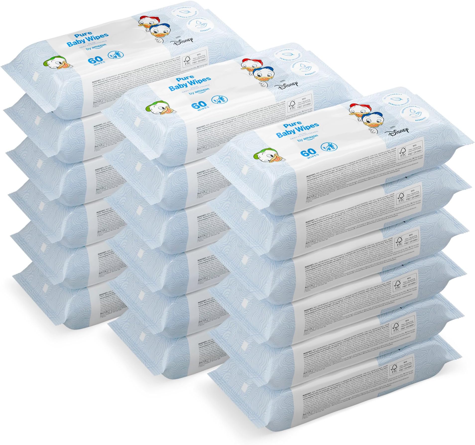 Disney Baby Wipes, 99% Water, 1080 Wipes, Unscented, 18 Pack of 60