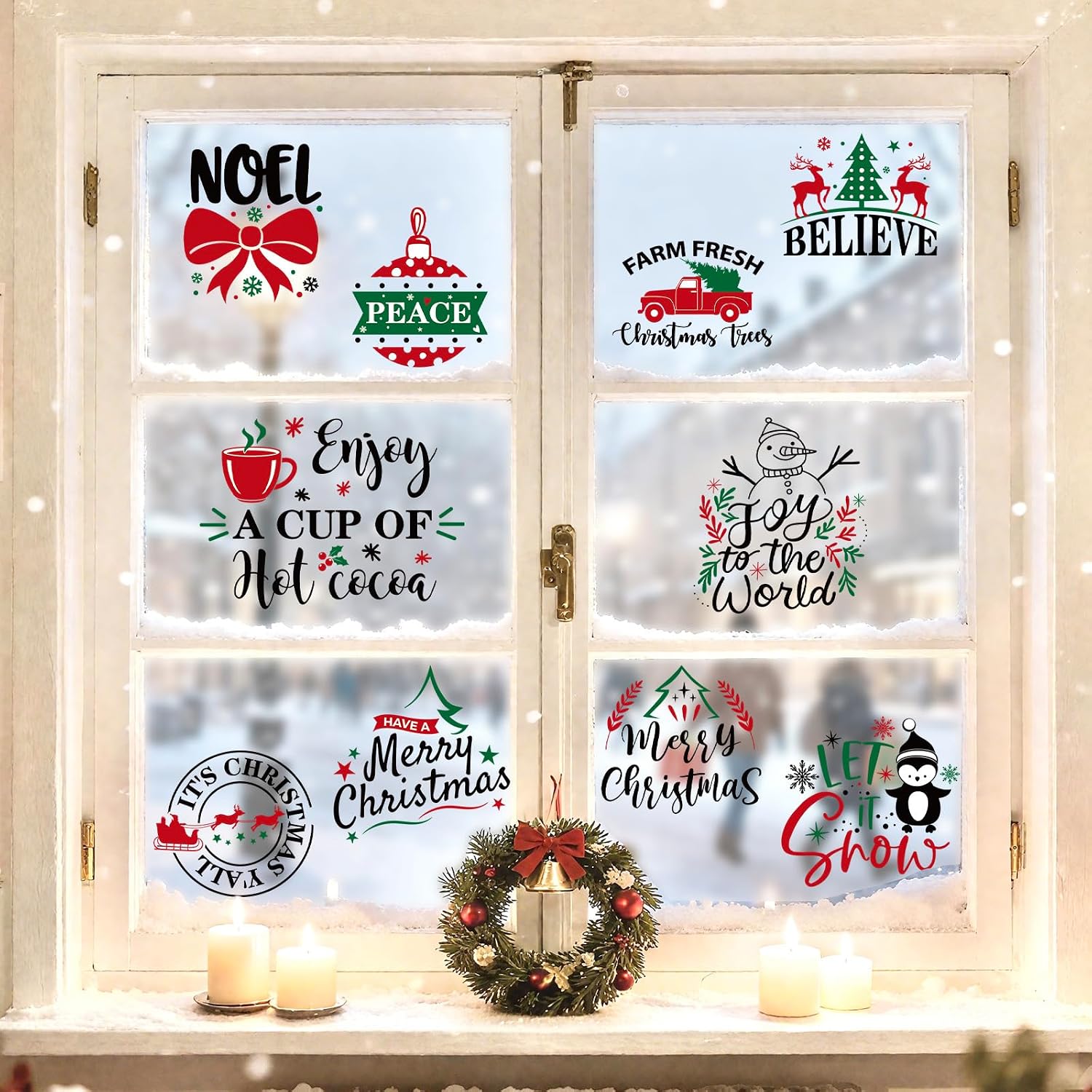 FYSUIMU 24 Sheet Christmas Rub on Transfers for Craft Rub on Transfer Stickers Vintage Red Green Xmas Quotes Furniture Decals for Home Office Paper Wood DIY Crafts, 3 x 3 Inch