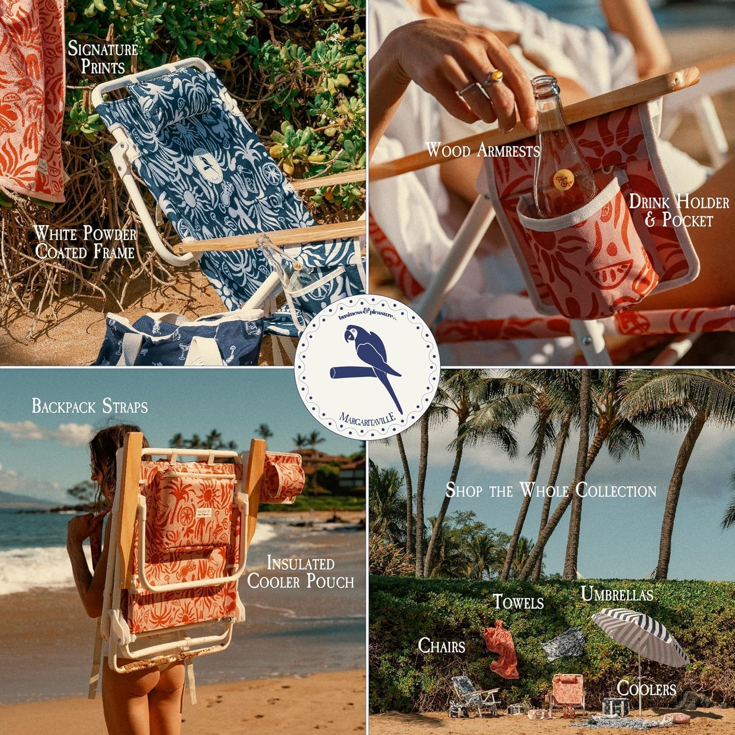 Business & Pleasure Co. Margaritaville Manana Backpack Beach Chair Lay Flat Reclining, Lightweight & Portable, Insulated Cooler Pocket, Last Mango Green Marg - Image 6