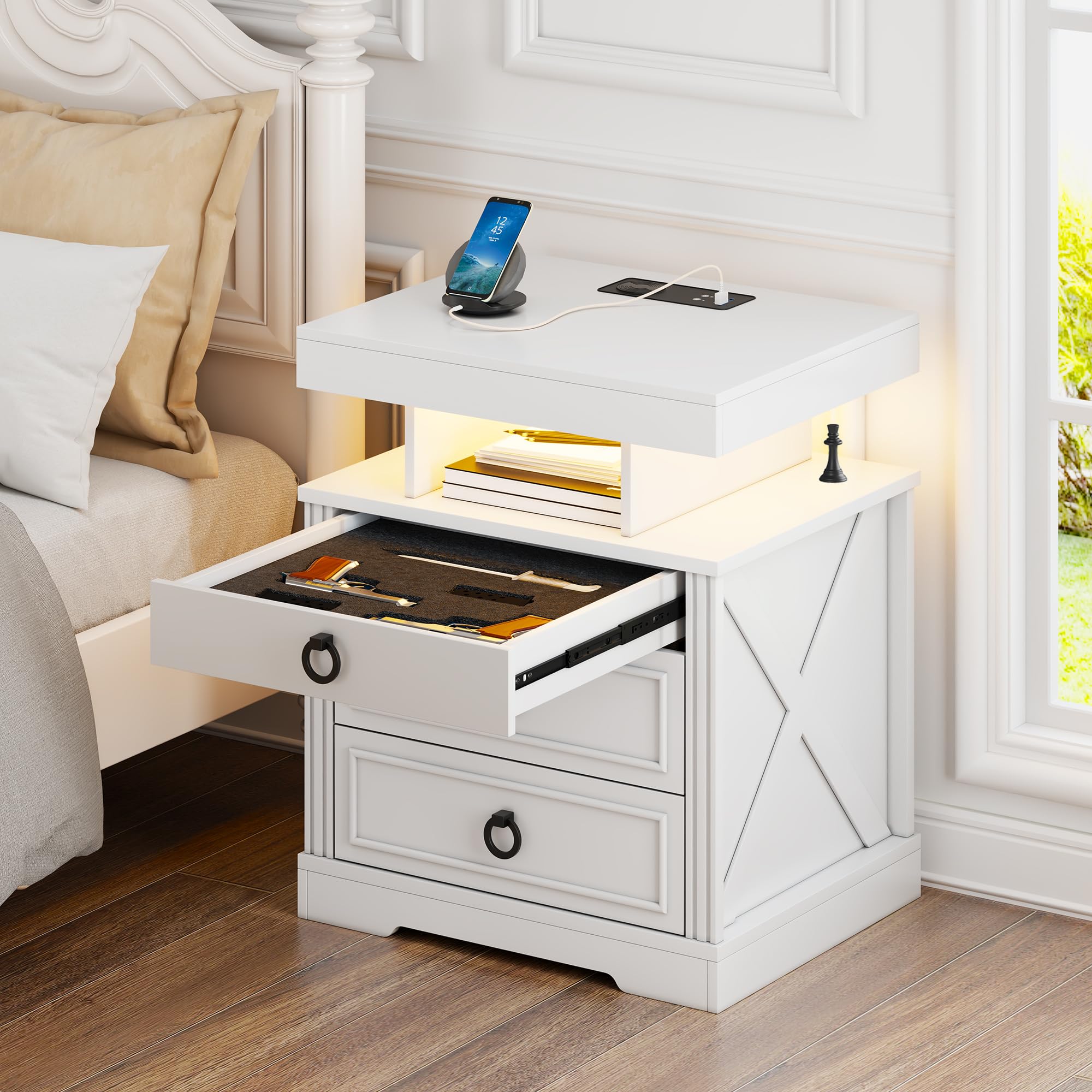 Amazon.com: Gurexl Farmhouse Night Stand with Lockable Gun Drawer