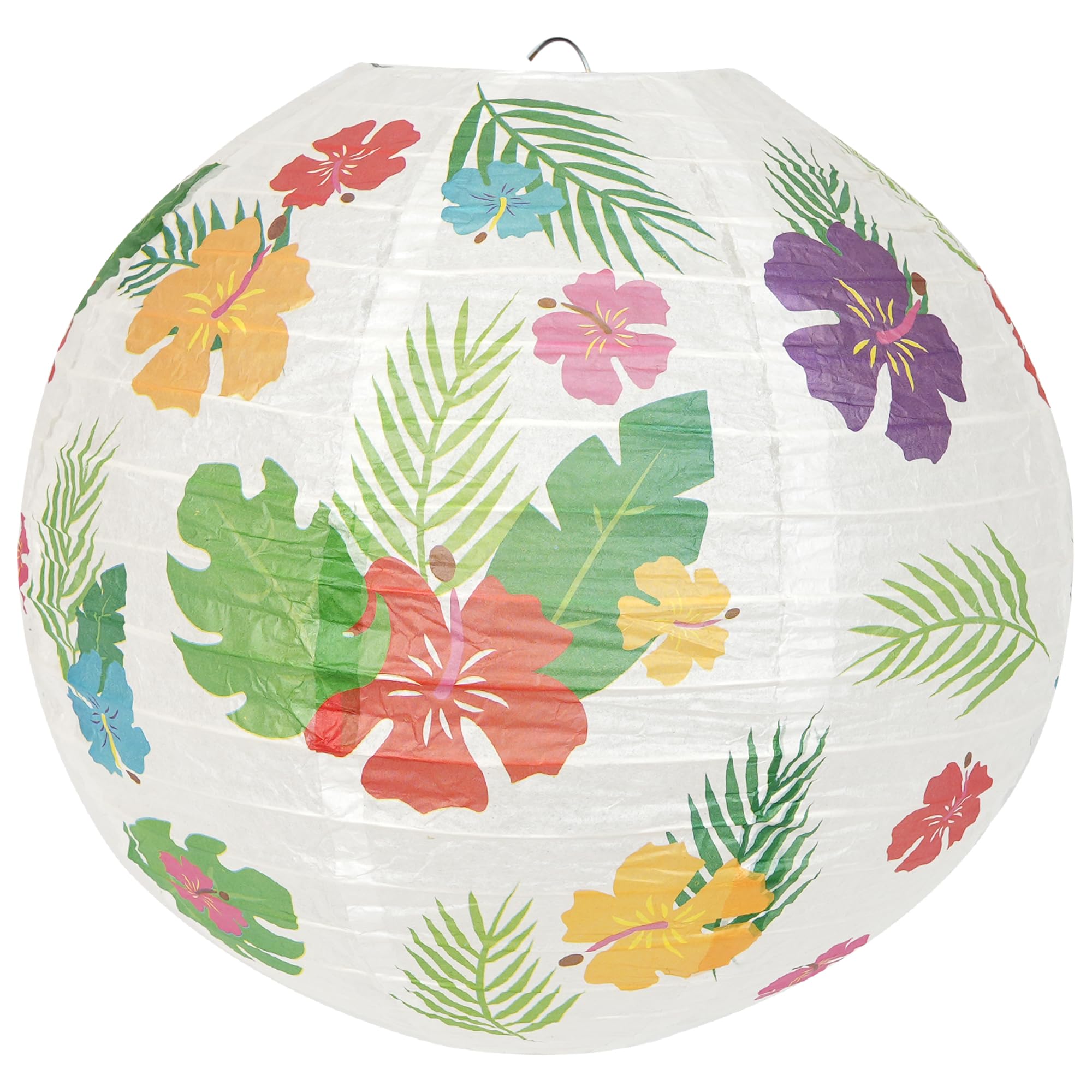 Paper Lampshade Hanging Light Shade 30cm, Oriental Ribbed Japanese Ceiling Fixture with Pineapple & Floral Hawaiian Patterns