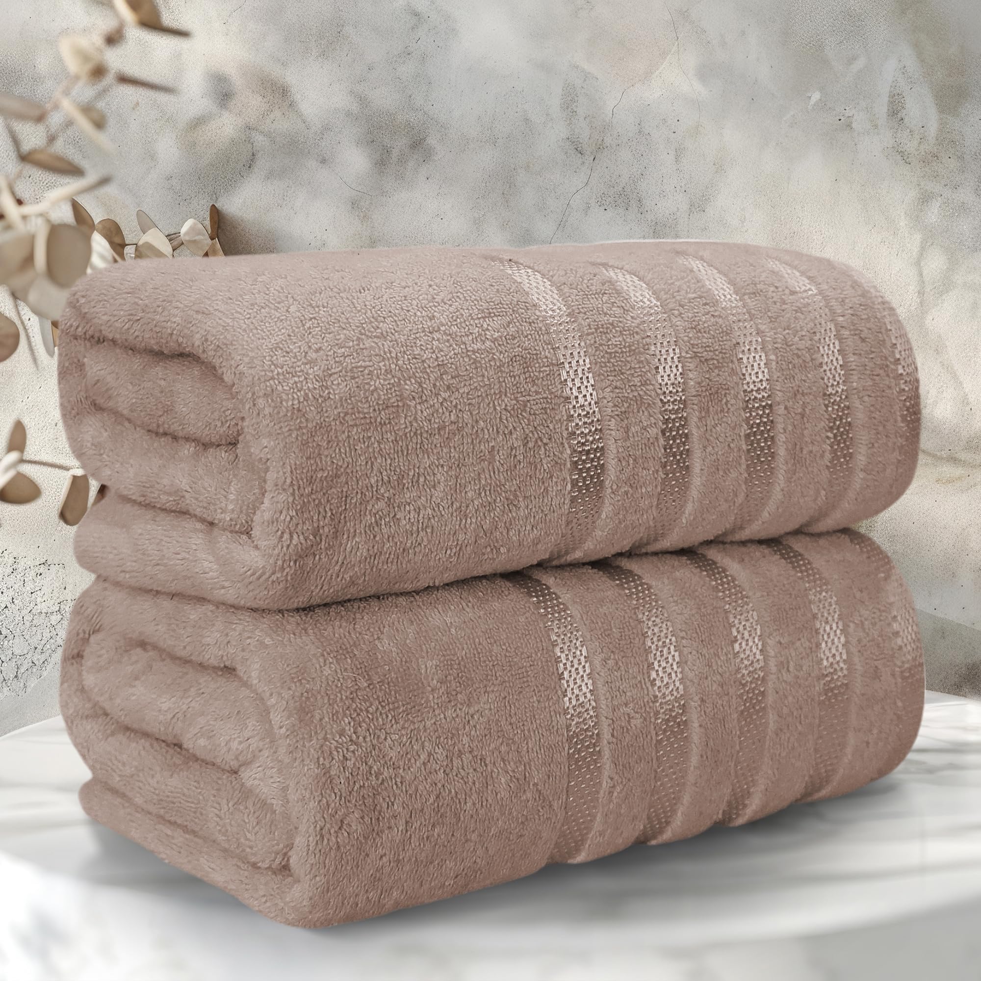 Bath Sheets - Luxury 2 Pack Bathsheet 90x180 cm - 100% Cotton Towels - Quick Dry Extra Large Bath Towel - Super Soft Highly Absorbent Jumbo Bath Sheet - Large Bathroom Towels - Beige
