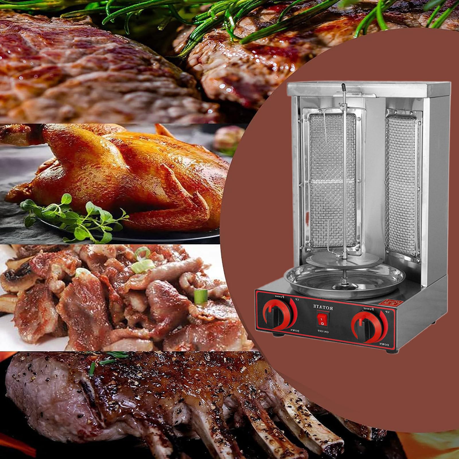 Machine de Poulet Fait Maison, Rôtissoire de Comptoir, Kebab, Rôtissoire Verticale au Propane, Poulet Turc, Doner Kebab, Gril avec 2 Brûleurs, pour la Cuisine de Restaurant à Domicile,Pan
