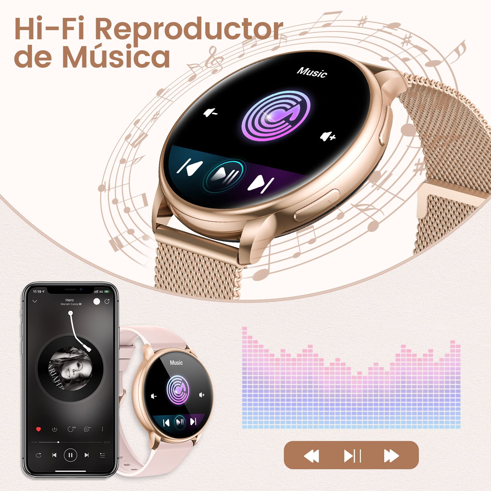 RUXINGX 2023 Reloj Inteligente Mujer Llamadas Bluetooth 5.1/Marcación, Smartwatch Mujer 1.32" con Pulsómetro, SpO2, Seguimiento del Menstrual, Monitor Sueño, Whatsapp Notificaciones Android iOS Oro