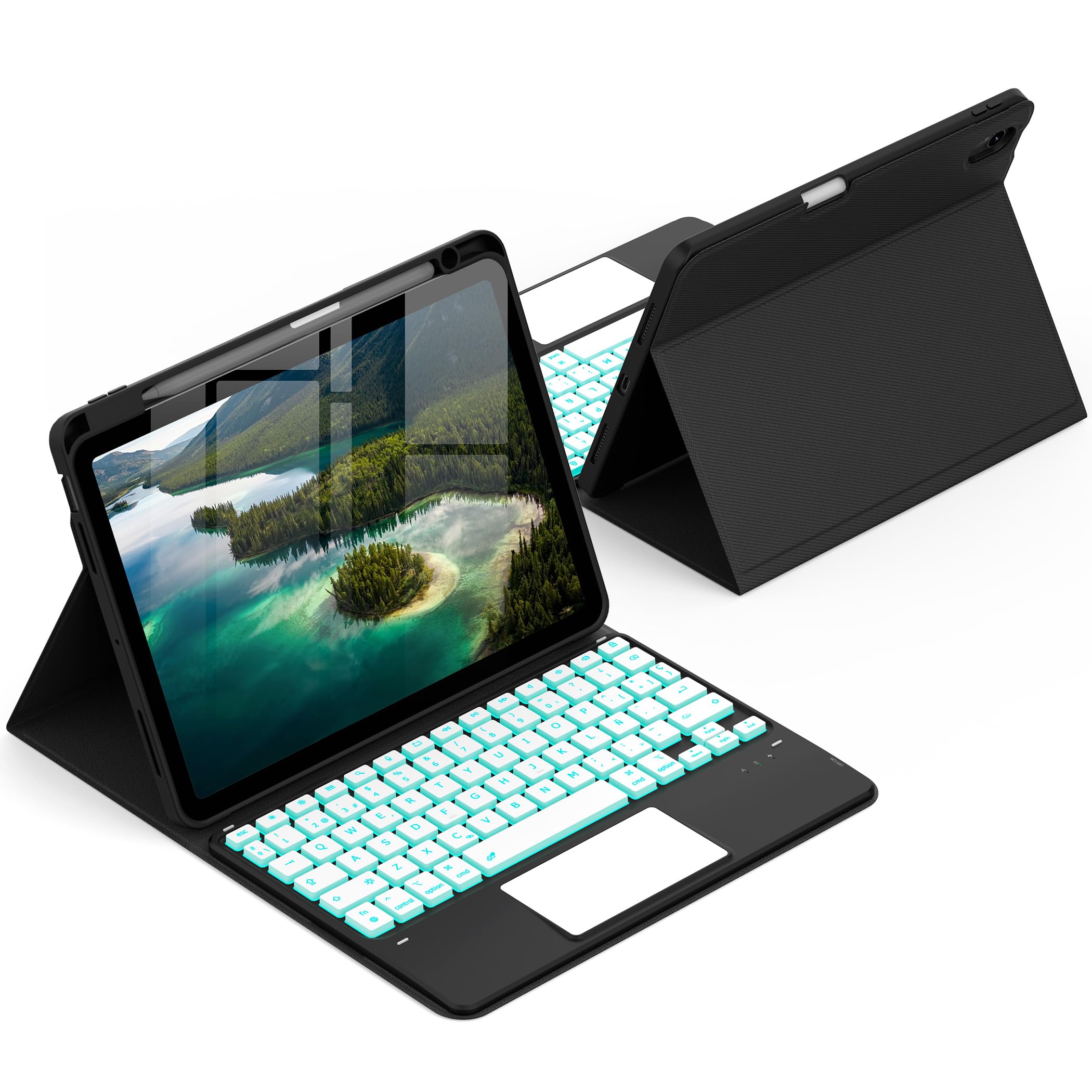 CACOE Funda Teclado para iPad Air 11 Pulgadas 2026/2025/2024 (M4/M3/M2) con Touchpad, Iluminación de 7 Colores, [Español] Teclado para iPad Air (8/7/6/5/4) Gen Magnético Desmontable, Negro