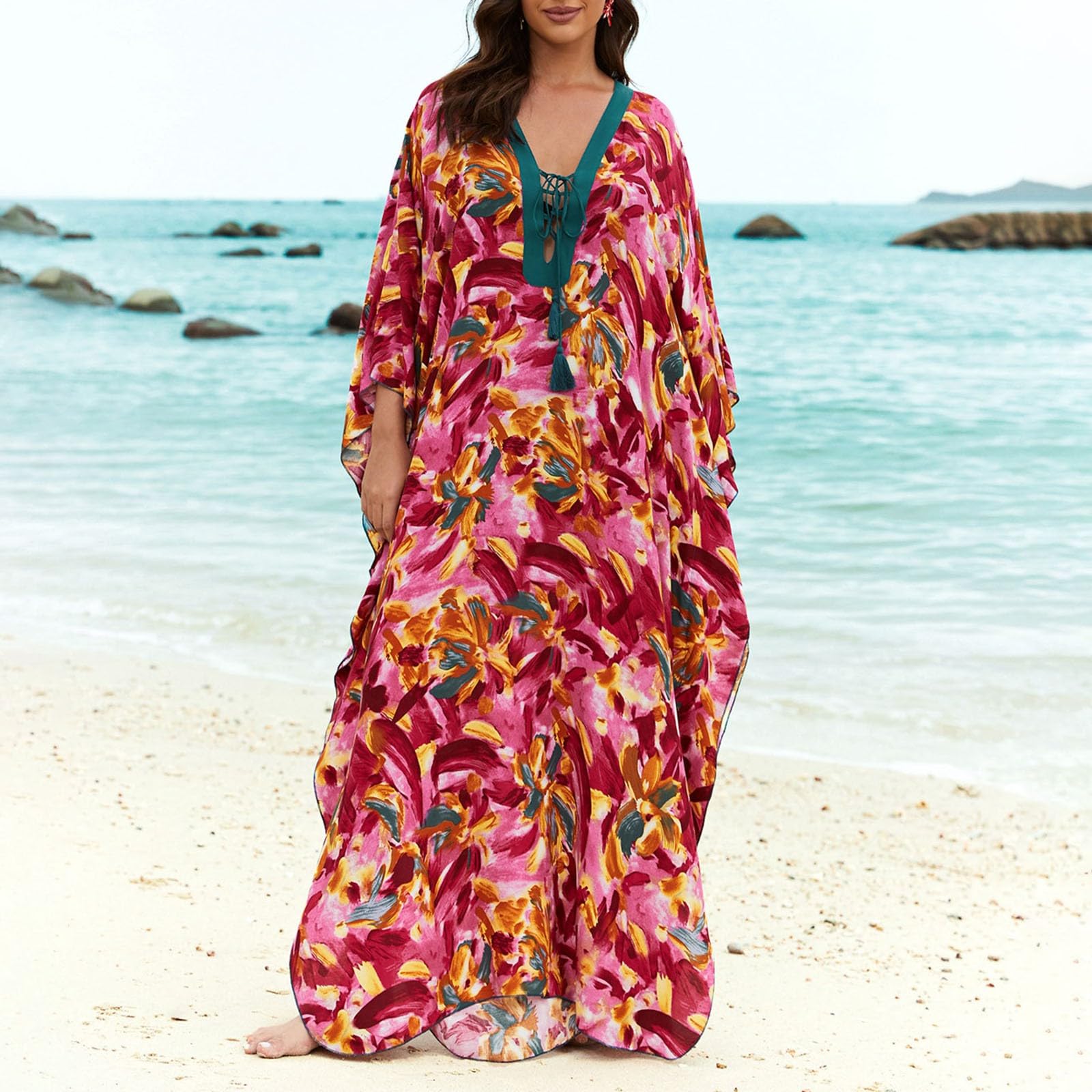 Générique Tunica Beach Copre Maglia Donna Sexy Manica Mezza Lunga Vestito Spiaggia Anti UV Estate Grande Taglia