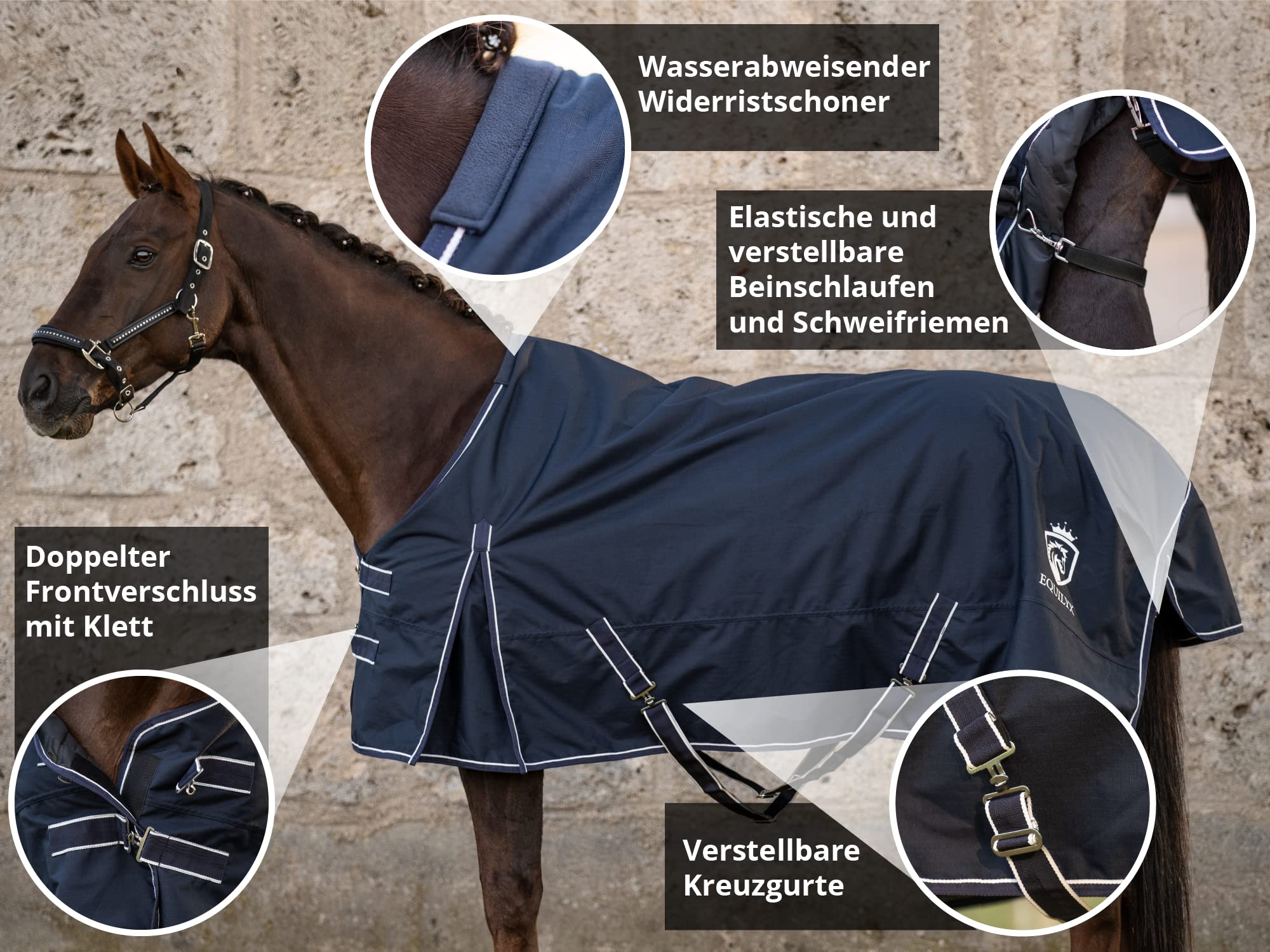 Chemise Anti-mouches Pour Cheval QHP Basic - Navy - 175 Cm