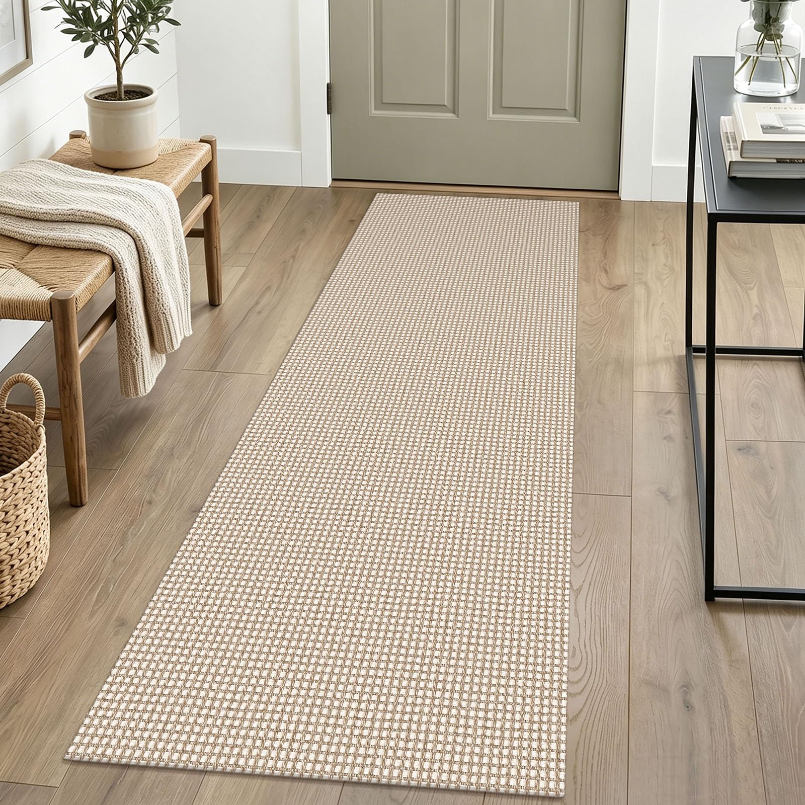 IOHOUZE Washable Runner Rug 2x6 Non Slip Runners for Hallways Entryway Runner Indoor, Kitchen Rugs Woven Cotton Floor Carpet for Kitchen Hall Entrance Bedroom, Cream/Beige