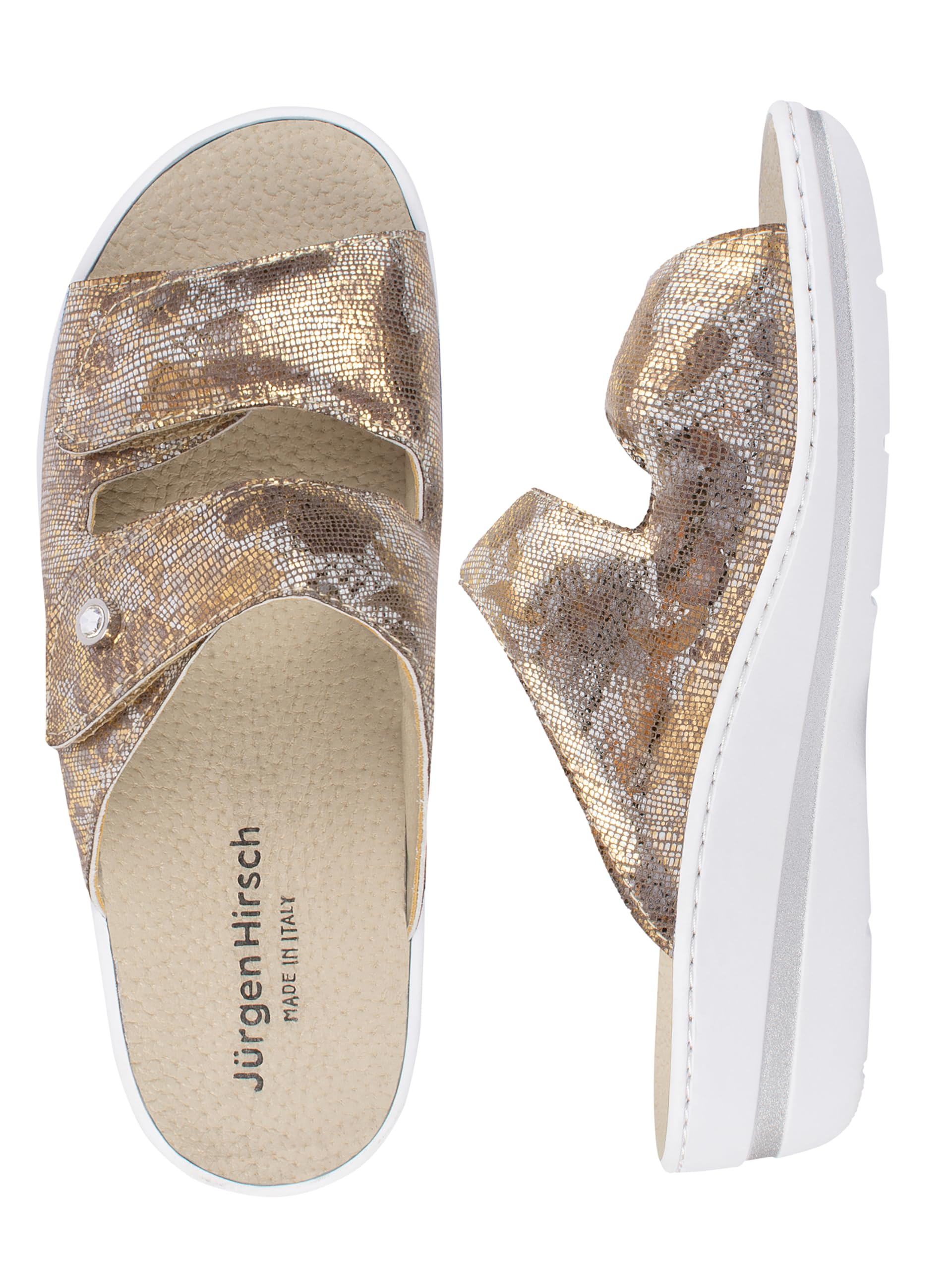 Jürgen Hirsch Chanclas para mujer Soft 01 de piel, plantilla suave, almohadillas antigolpes, ancho G