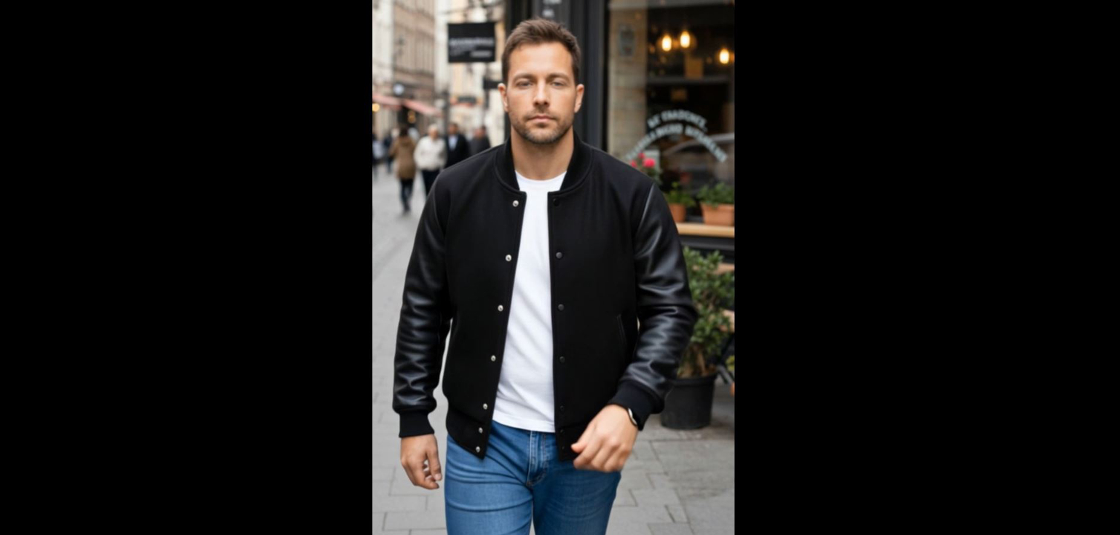 NM-Fashions Mens Black Varsity Letterman Jacket with Leather